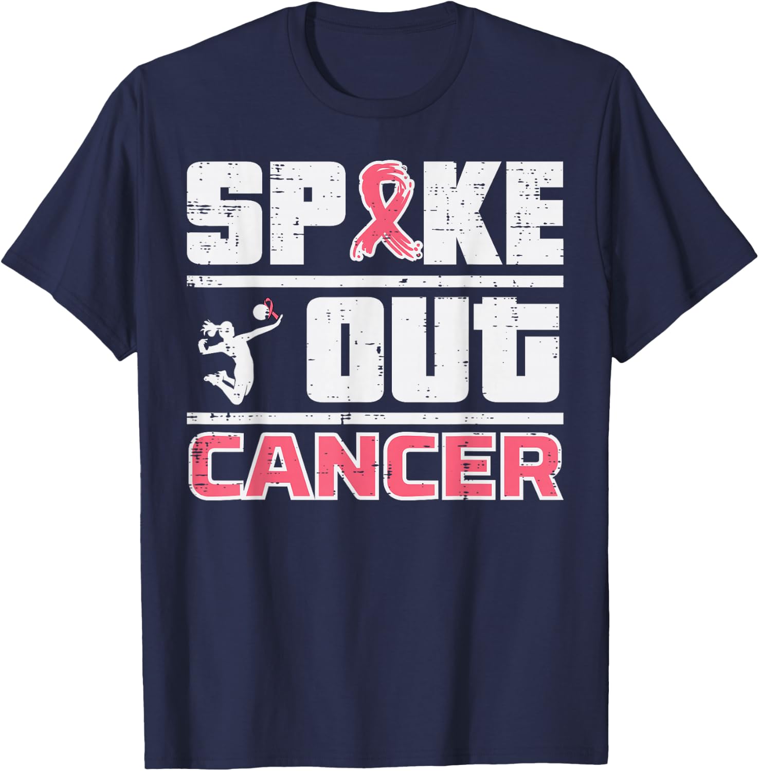 Spike Out Breast Cancer Volleyball Awareness Women Men Kids T-Shirt - T-Shirt | Navy