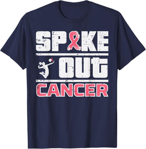 Spike Out Breast Cancer Volleyball Awareness Women Men Kids T-Shirt - T-Shirt | Navy