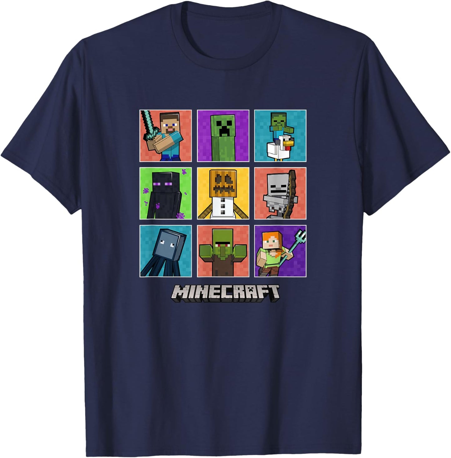 Minecraft Group Shot Colored Box Up T-Shirt - T-Shirt | Navy