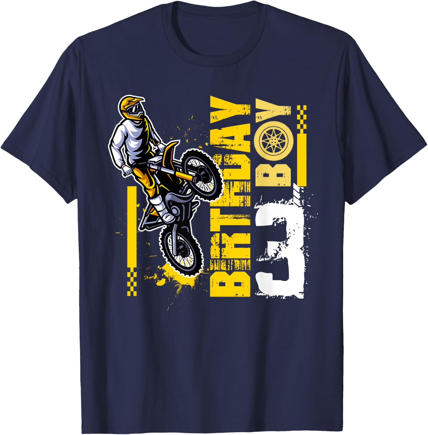 3 Year Old Dirt Bike Birthday Party Motocross MX 3rd T-Shirt - T-Shirt | Navy