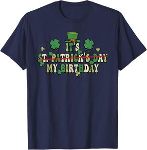Groovy Retro St Patrick's Day My Birthday Shamrock Clover T-Shirt - T-Shirt | Navy