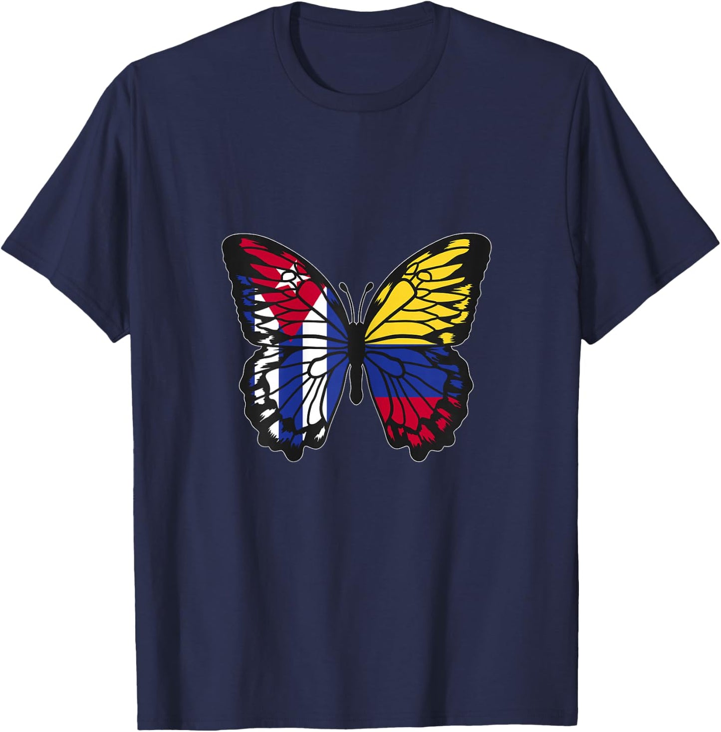Cuba and Colombia Mix Butterfly Half Cuban half Colombian T-Shirt - T-Shirt | Navy