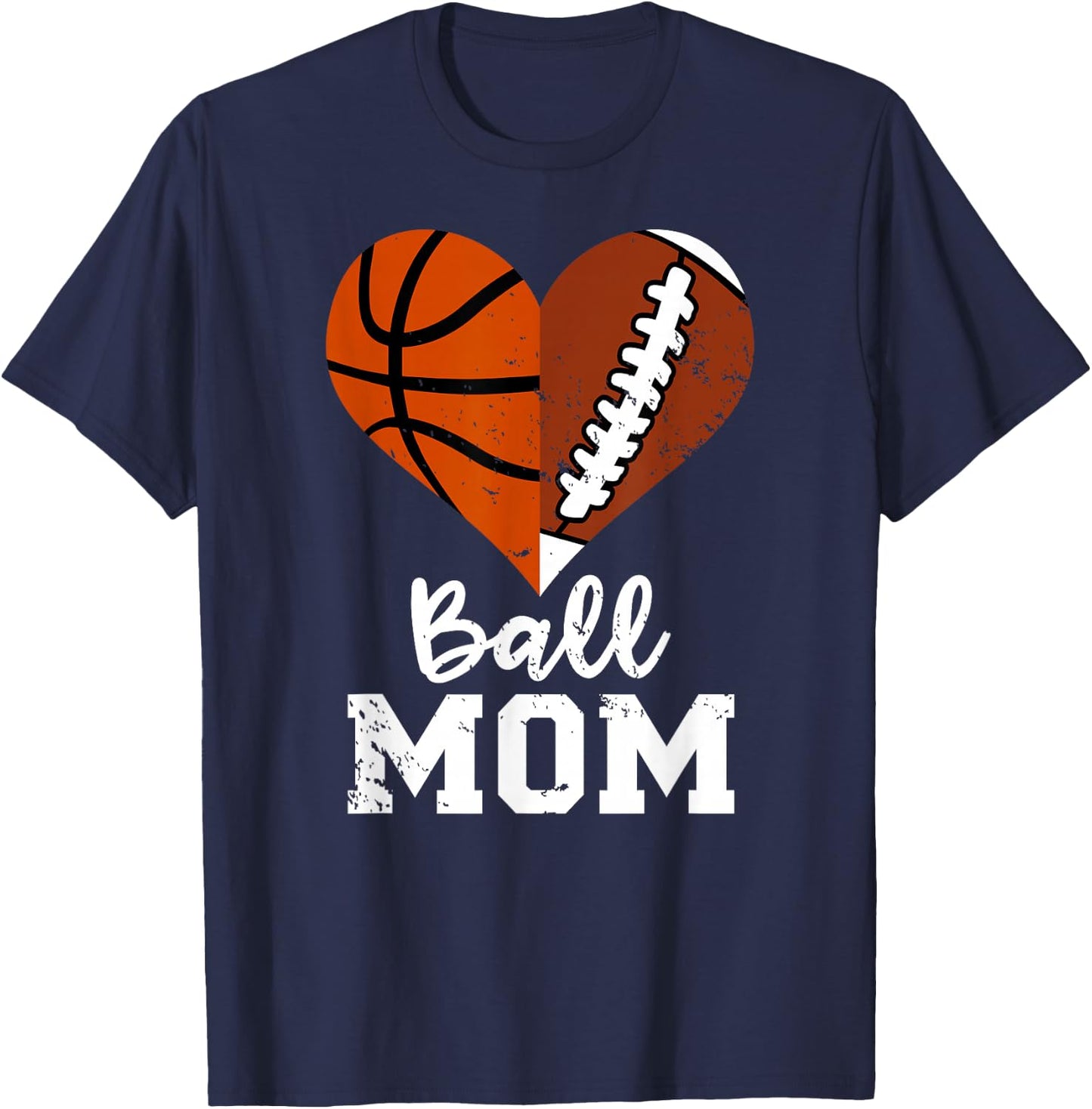 Ball Mom Heart Funny Football Basketball Mom T-Shirt - T-Shirt | Navy