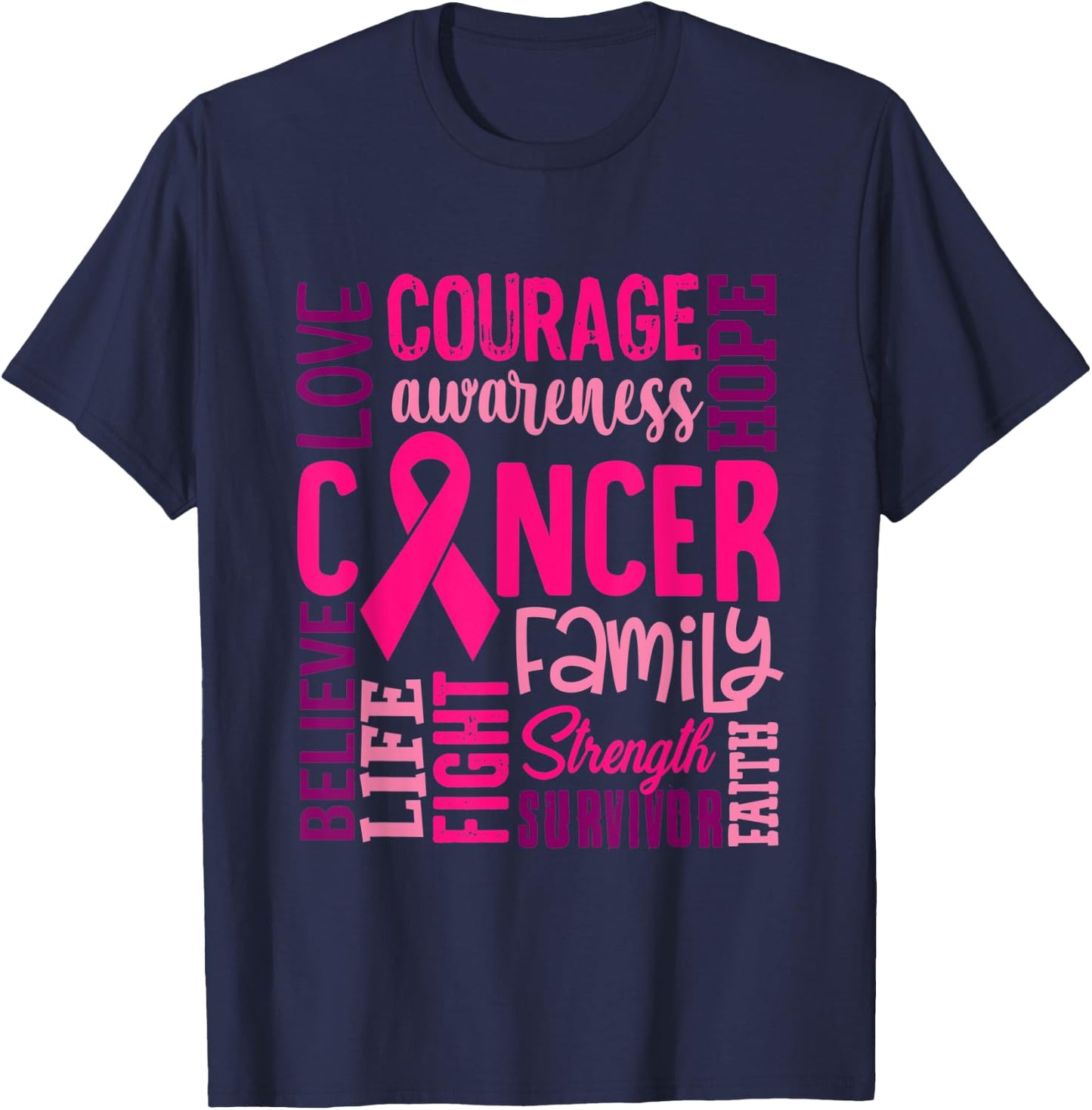 Pink Breast Cancer Awareness Survivor Supporter T-Shirt - T-Shirt | Navy