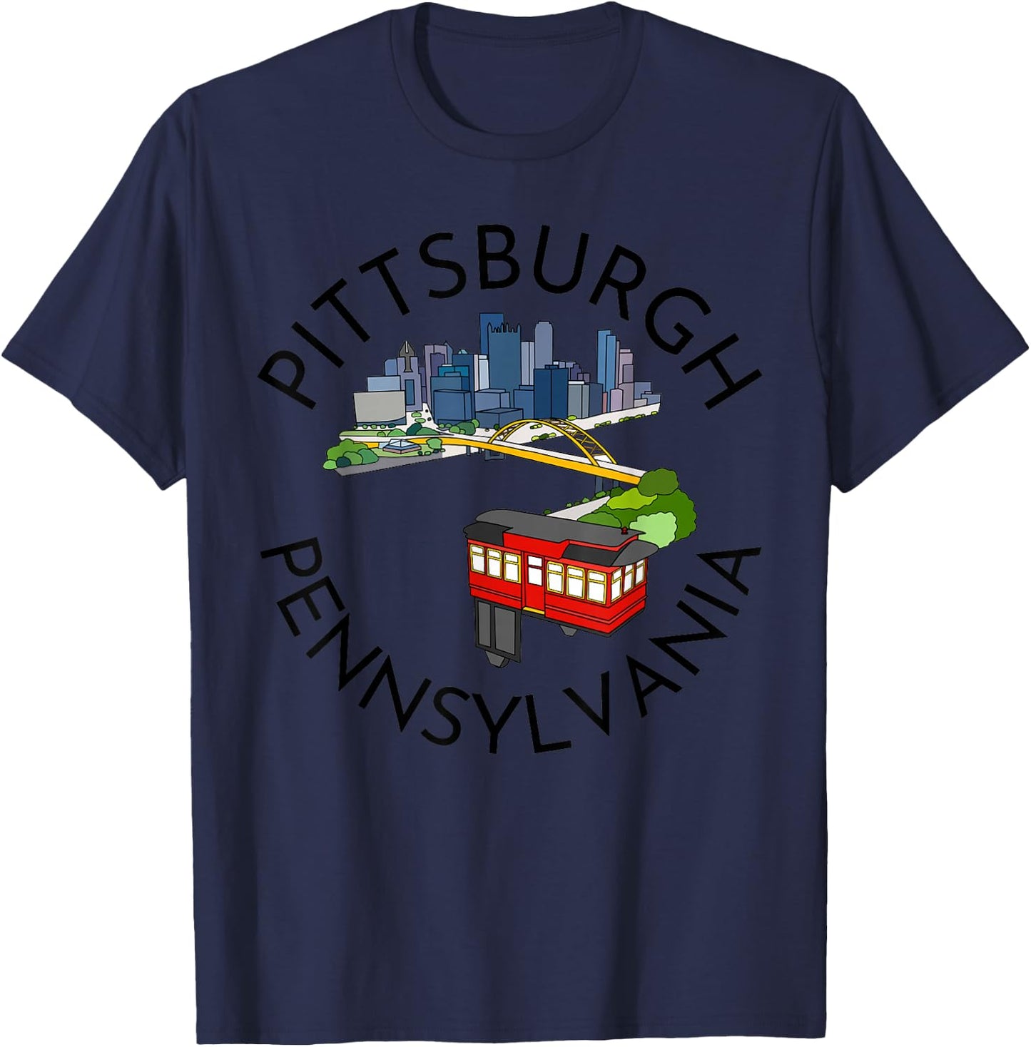 Pittsburgh Pennsylvania Steel City Skyline Bridge 412 T-Shirt - T-Shirt | Navy