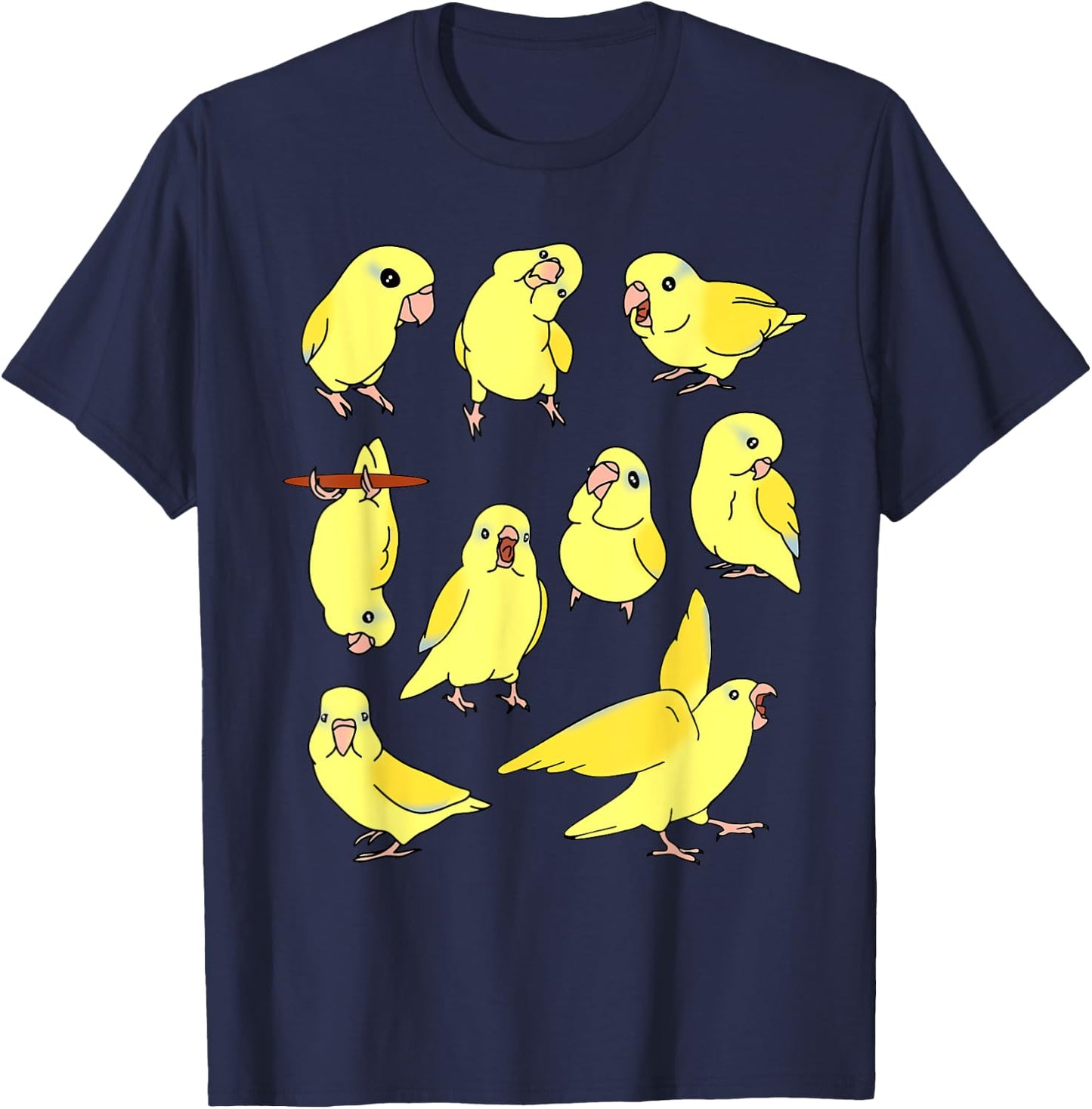 Cute Yellow Parrotlet Pattern Funny Parrots doodles T-Shirt - T-Shirt | Navy