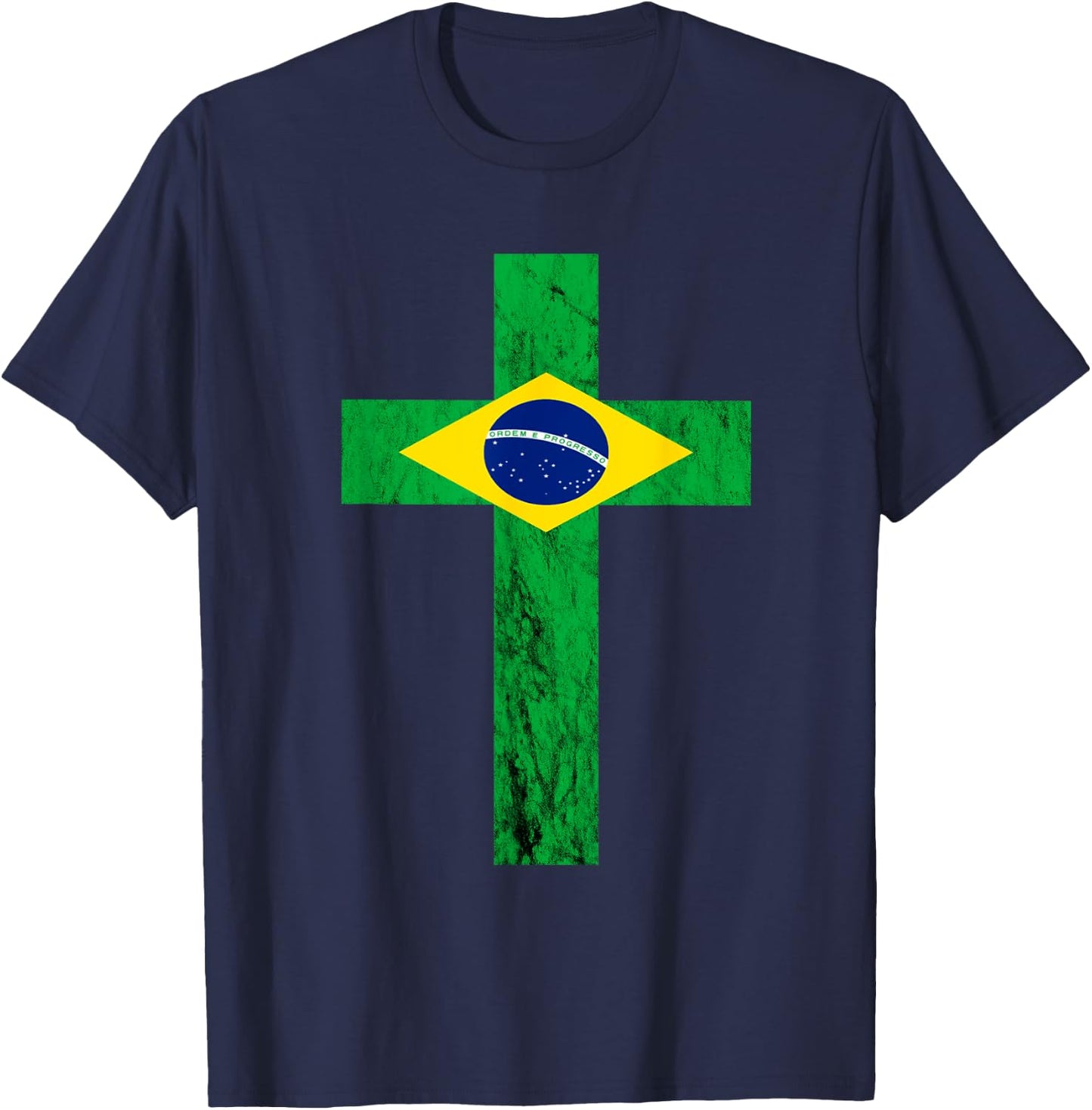 Brazil Jesus Christ Cross Brazilian Faith Christians T-Shirt - T-Shirt | Navy