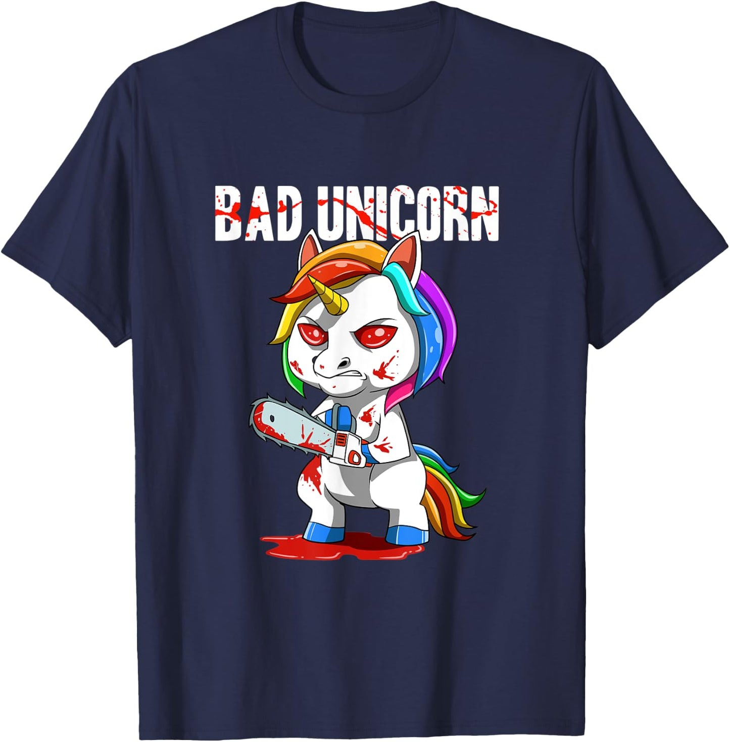Sarcastic Bad Unicorn Chainsaw T-Shirt - T-Shirt | Navy