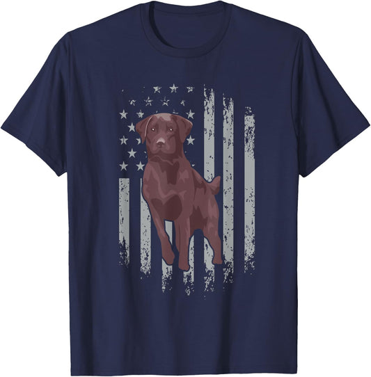 Chocolate Lab American Flag Brown Labrador Retriever Owner T-Shirt - T-Shirt | Navy