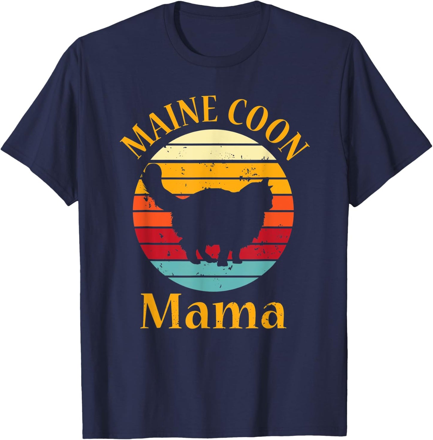Retro Maine Coon Cat Mom Pet Owner Vintage Maine Coon Mama Men Women T-Shirt - T-Shirt | Navy