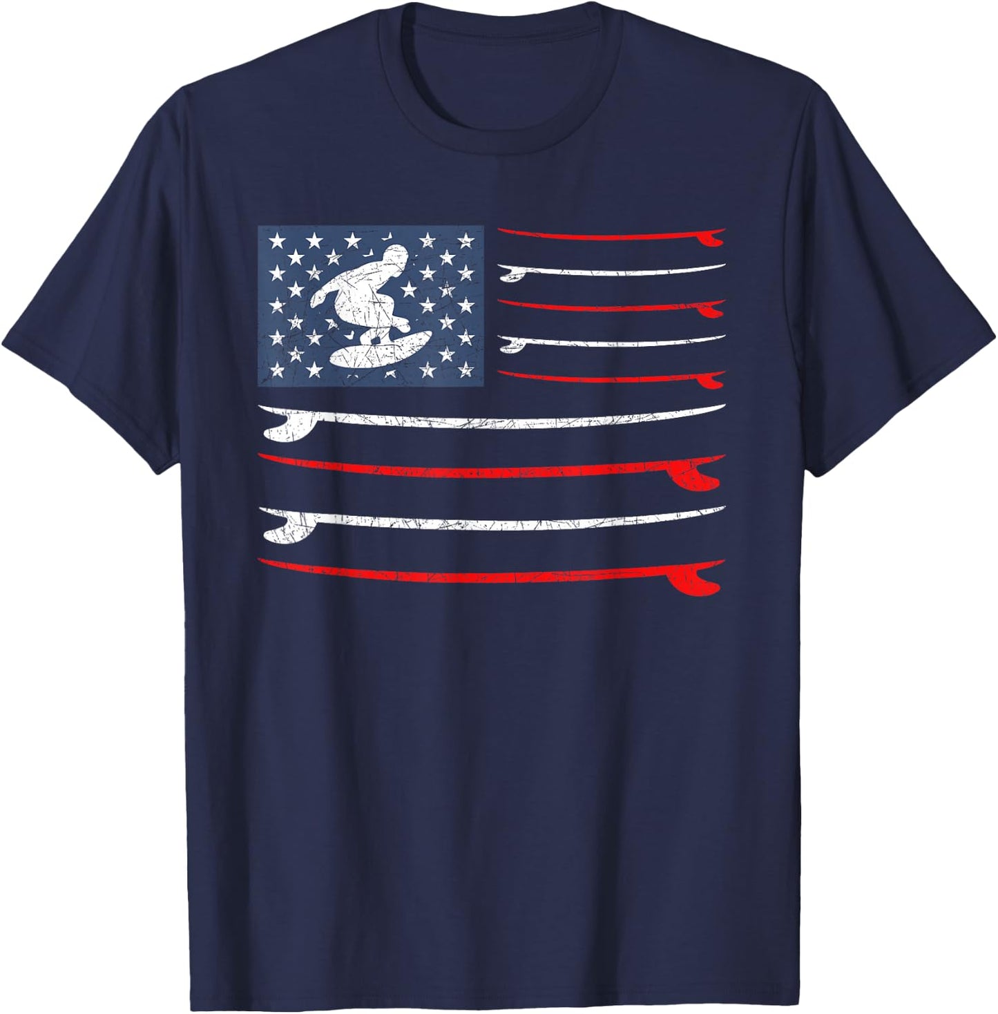 US Flag 4th Of July Surf Patriotic Surfer Surfing T-Shirt - T-Shirt | Navy