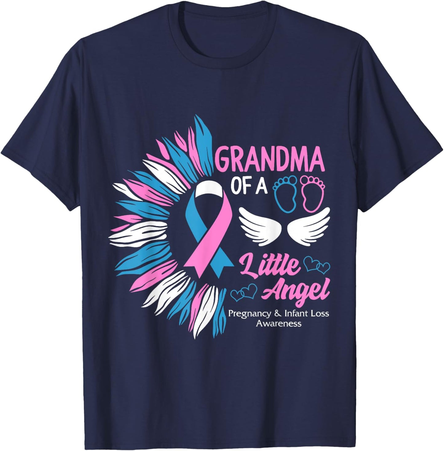 Grandma Of Little Angel Pregnancy Infant Loss Awareness Mom T-Shirt - T-Shirt | Navy