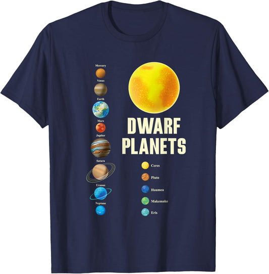 Solar-System Kids and Adults Dwarf Planets Graphic T-Shirt - T-Shirt | Navy