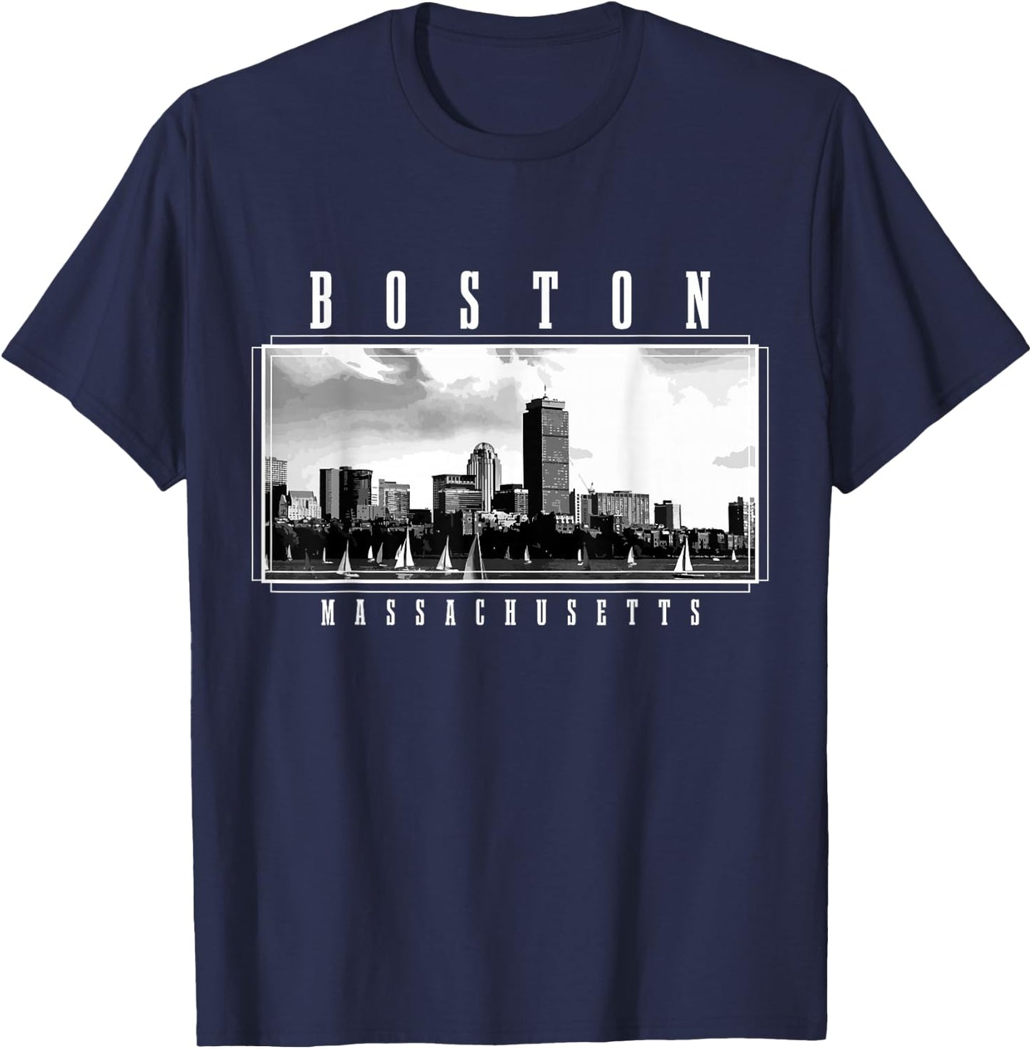 Boston Skyline Massachusetts Pride Vintage Boston T-Shirt - T-Shirt | Navy