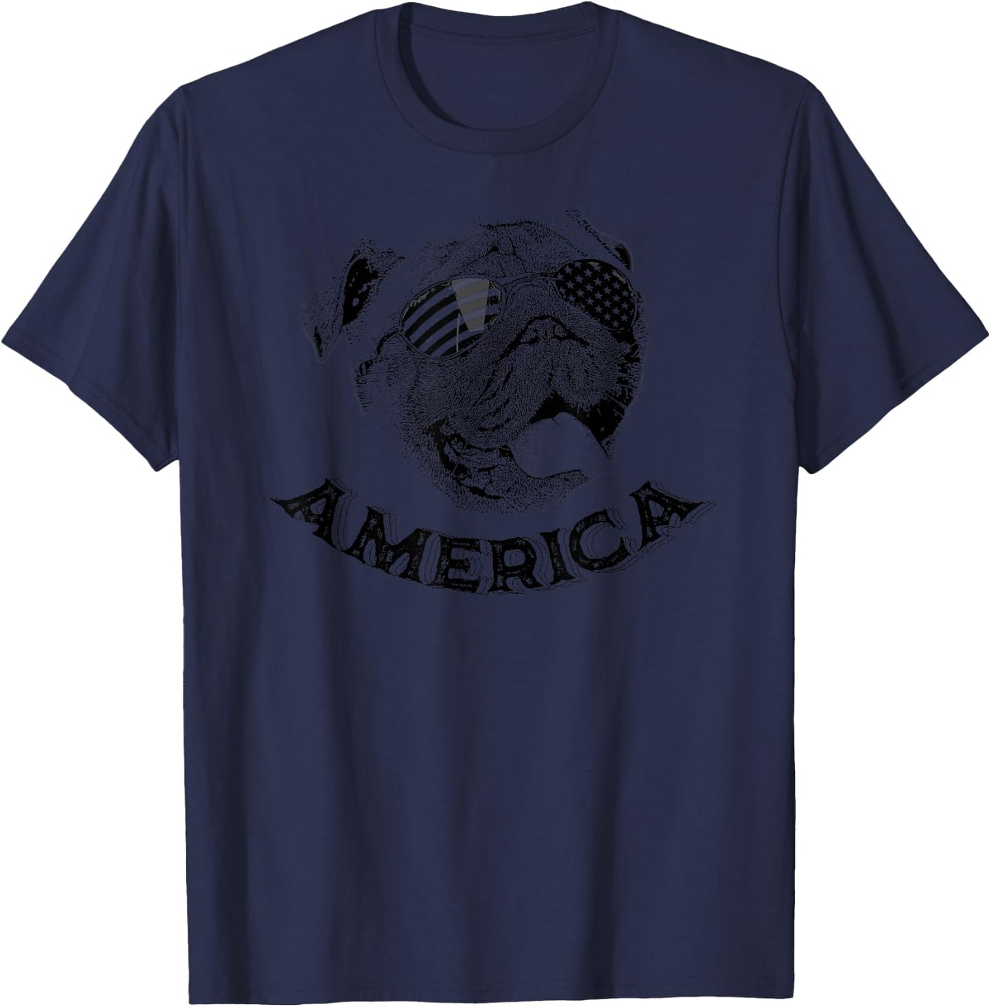 America Dog With Sunglasses July 4th - Pug 4th Of July T-Shirt - T-Shirt | Navy