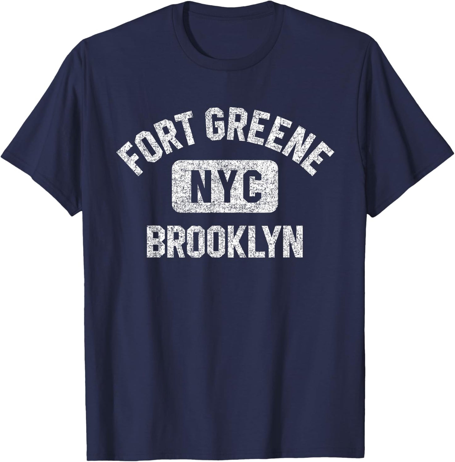 Fort Greene Brooklyn NYC Gym Style Distressed White Print T-Shirt - T-Shirt | Navy