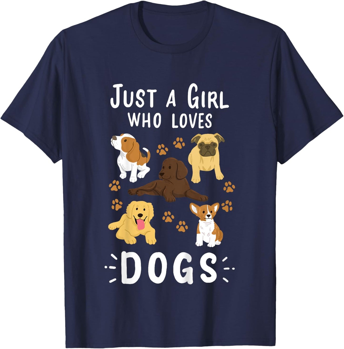 Kids Just a Girl Who Loves Dogs Dog Lover Gift Girls T-Shirt - T-Shirt | Navy