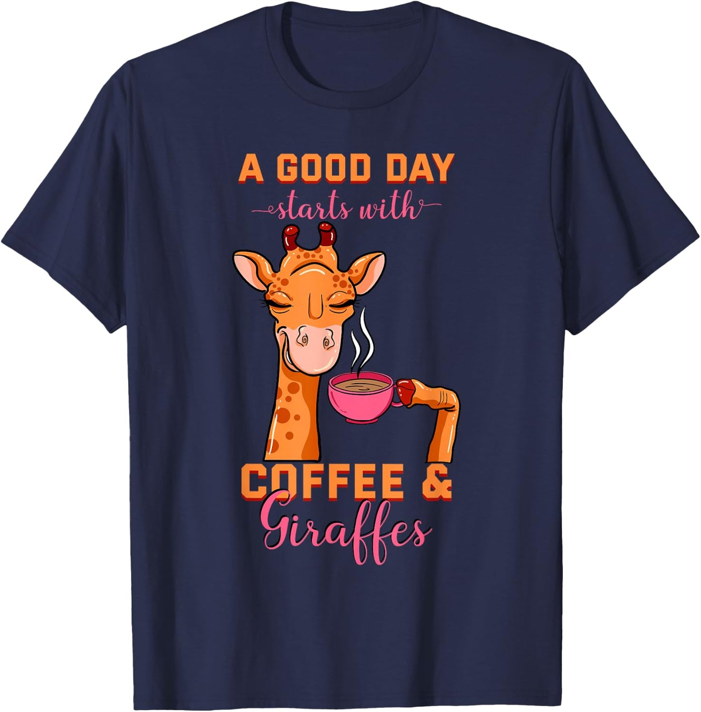 Coffee Giraffe Mug Animal Cappuccino Espresso Beans Gift T-Shirt - T-Shirt | Navy