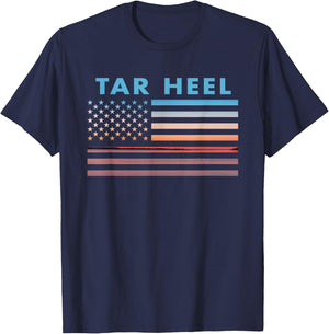 Vintage Sunset American Flag Tar Heel, North Carolina T-Shirt - T-Shirt | Navy