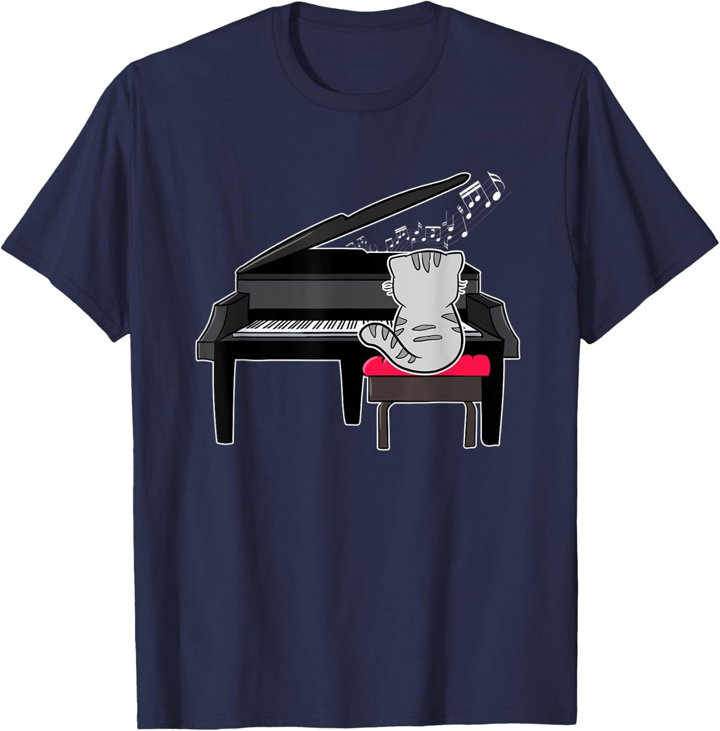 Piano Player Pianist Musical Cat Lover Kitty Owner Meow T-Shirt - T-Shirt | Navy