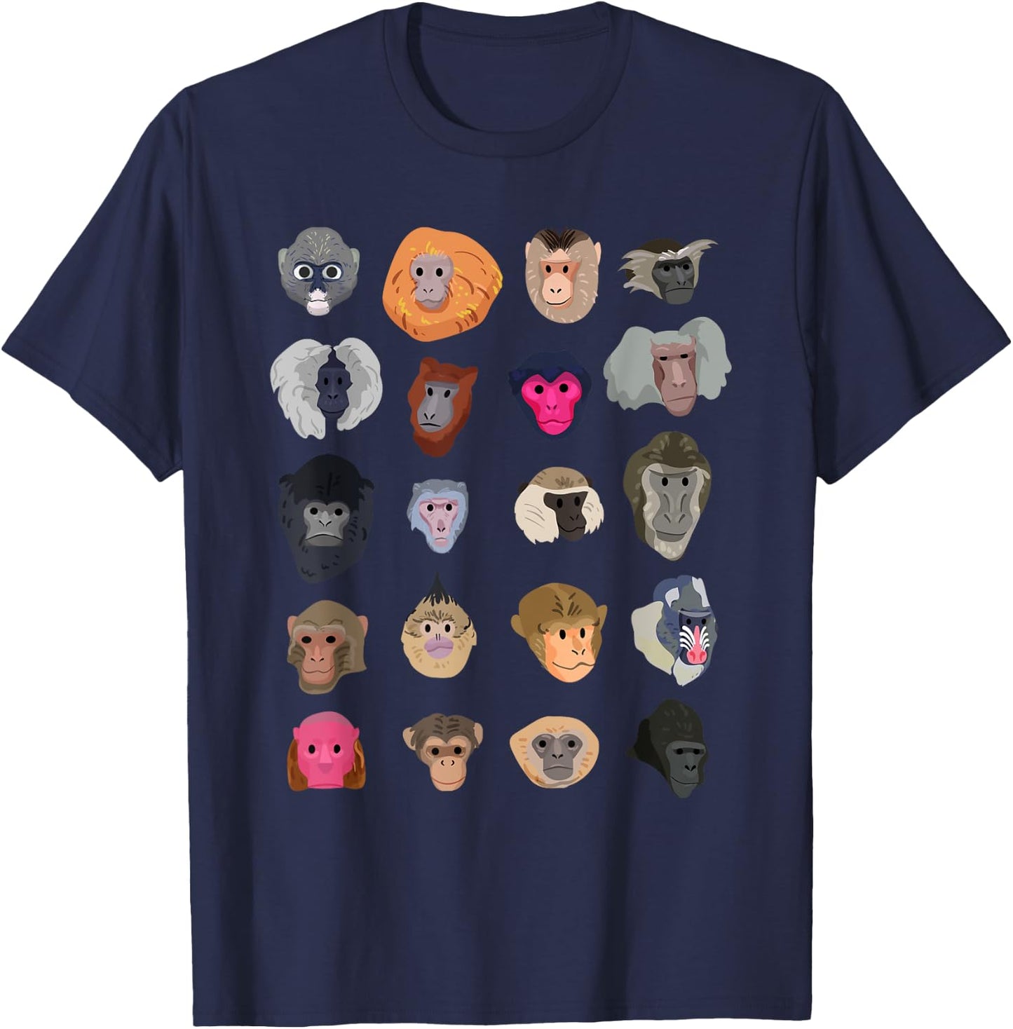 Funny Monkey Art Women Kids Zoo Animal Monkey Lovers T-Shirt - T-Shirt | Navy