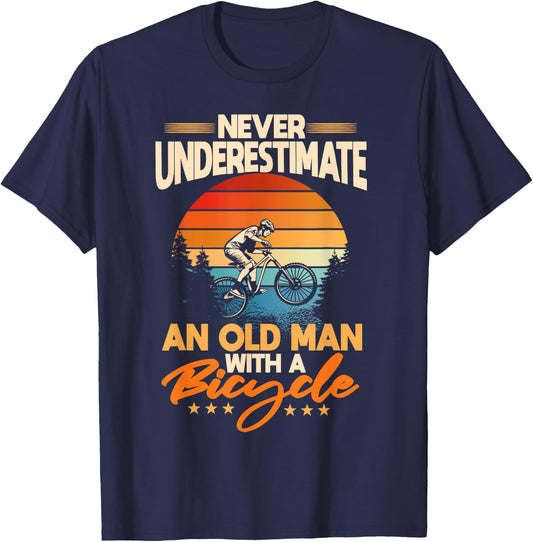 Never Underestimate An Old Guy On A Bicycle Rider T-Shirt - T-Shirt | Navy