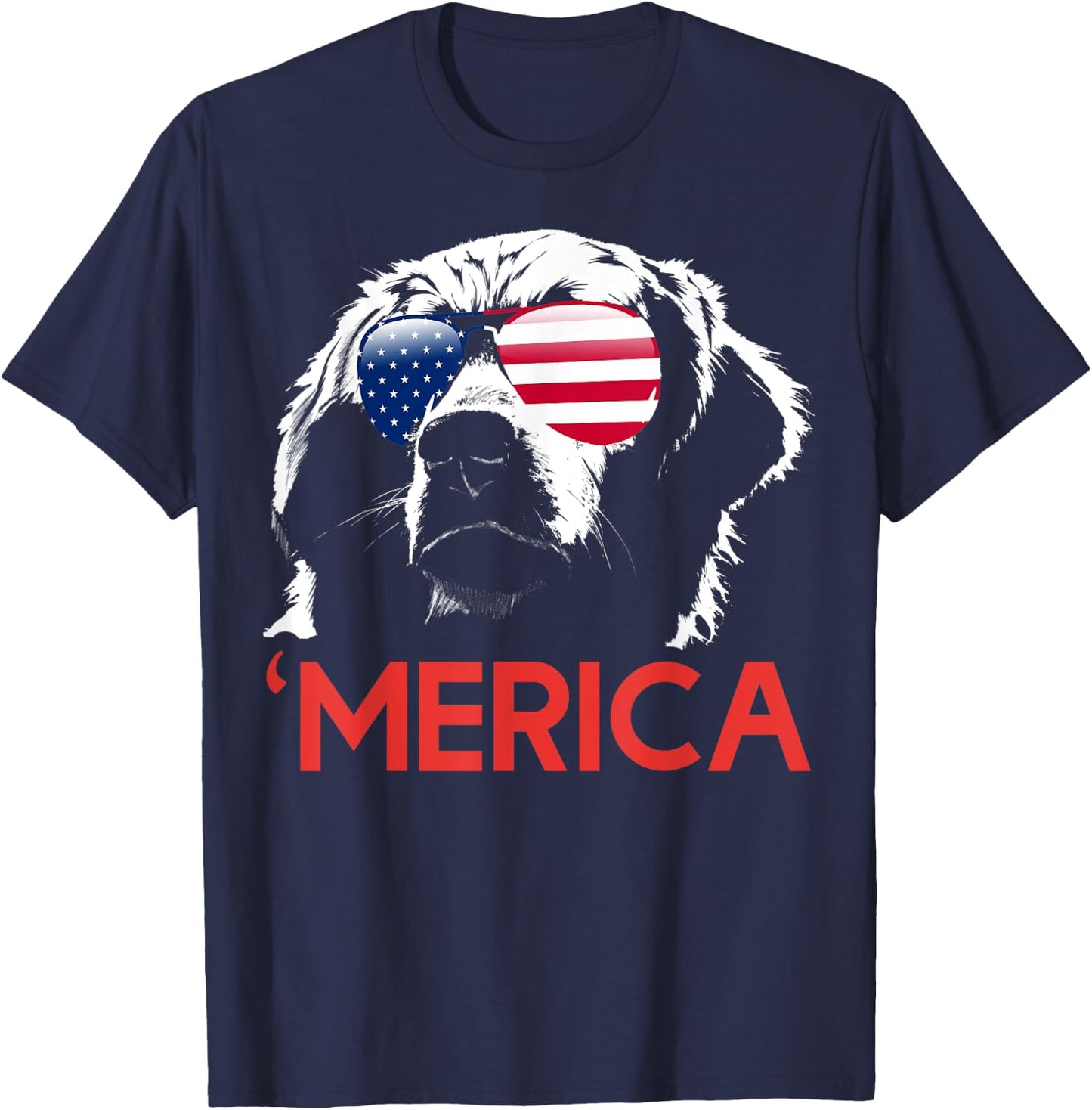 Merica Golden Retriever American Flag 4th of July T-Shirt - T-Shirt | Navy