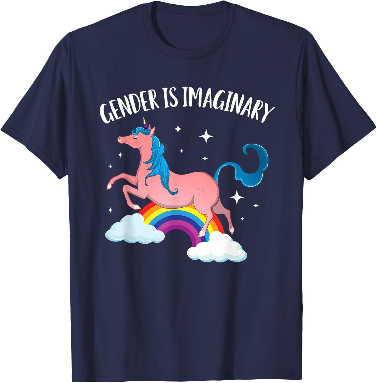 Gender Is Imaginary Non-Binary Unicorn Genderqueer T-Shirt - T-Shirt | Navy