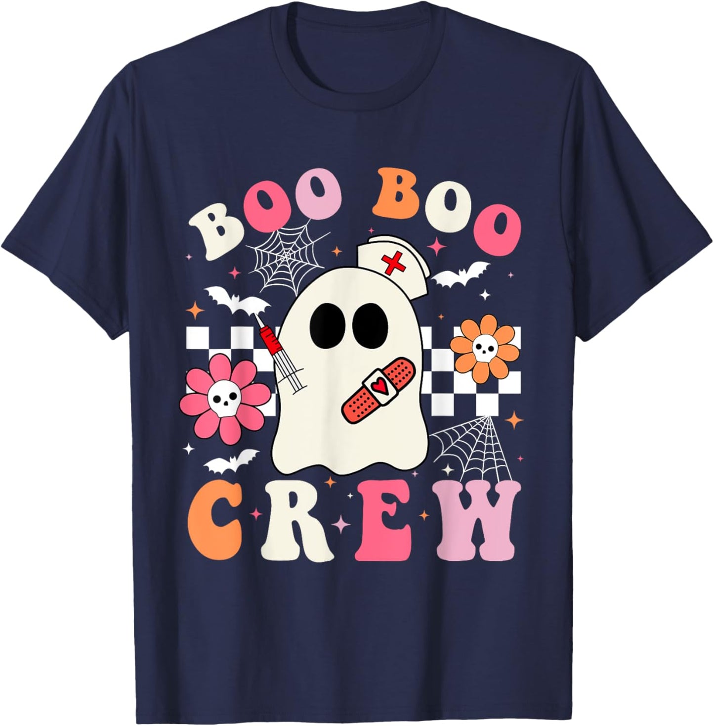 Boo Crew Nurse Halloween Outfits Men Kids Groovy T-Shirt - T-Shirt | Navy