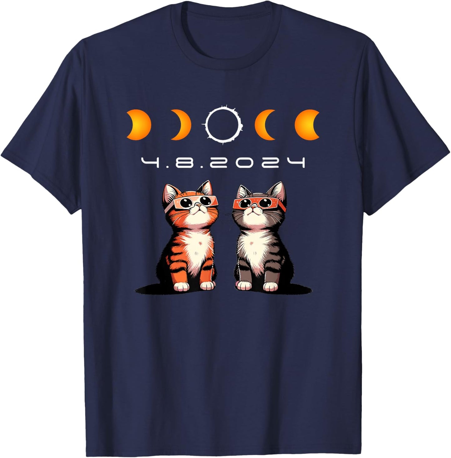 Solar Eclipse Shirt 2024 Cats Wearing Solar Eclipse Glasses T-Shirt - T-Shirt | Navy