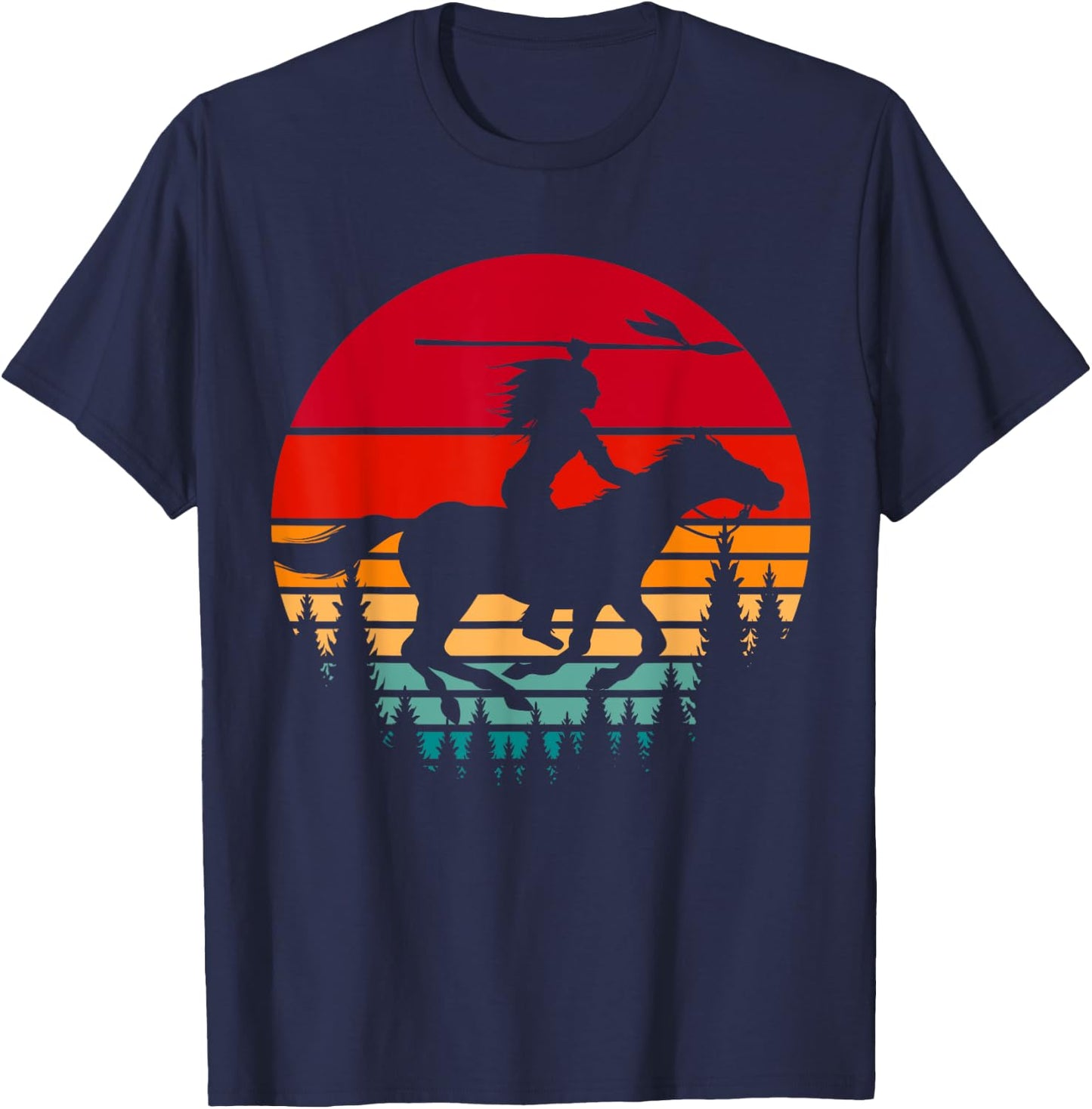 Retro Indigenous Native Pride Horse Riding Native American T-Shirt - T-Shirt | Navy