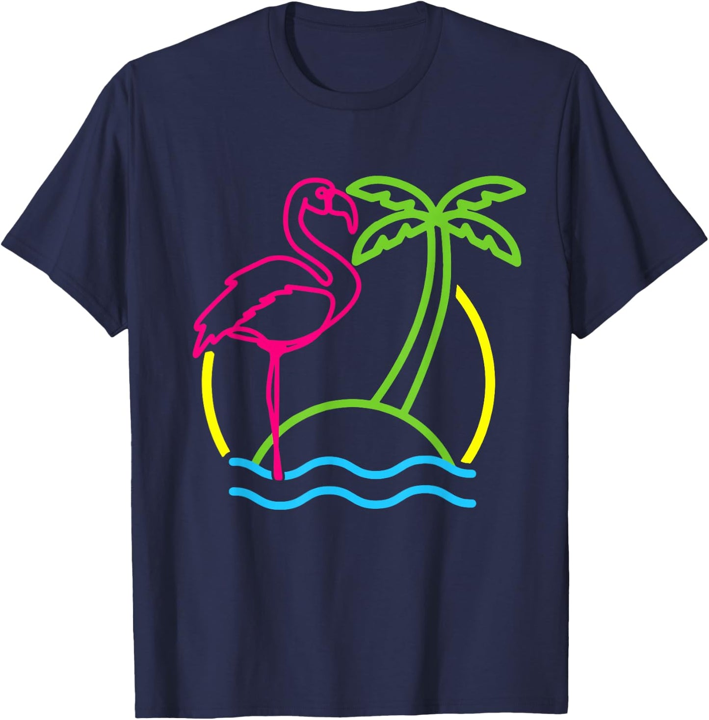 Flamingo Retro 80s Beach Vintage Party Miami Flamingo Lover T-Shirt - T-Shirt | Navy