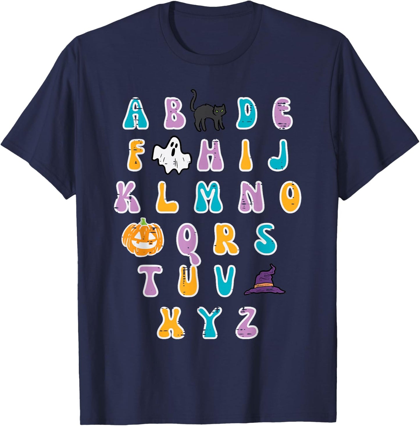 Halloween ABC Alphabet Cute Costume Teacher Women Girls Kids T-Shirt - T-Shirt | Navy