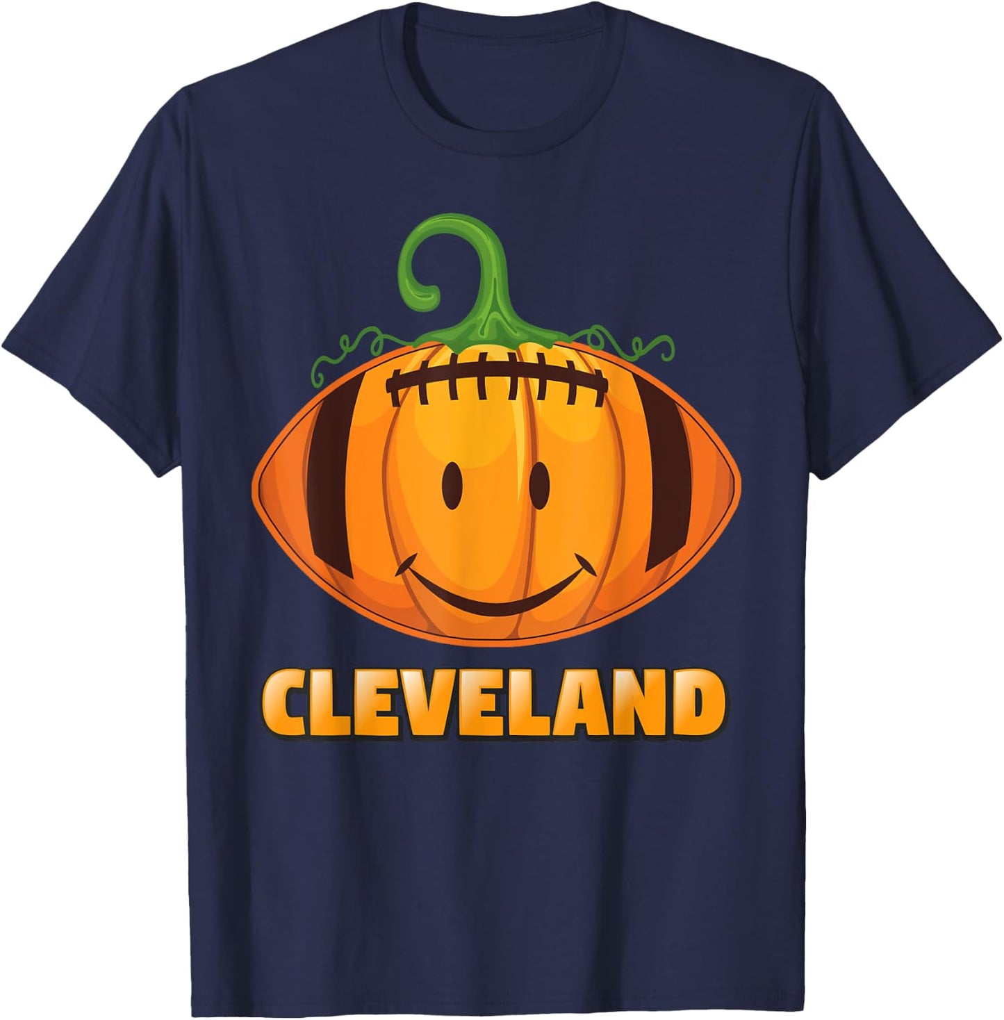 Pumpkin Halloween Costume Cleveland Football Cool Smile Face T-Shirt - T-Shirt | Navy