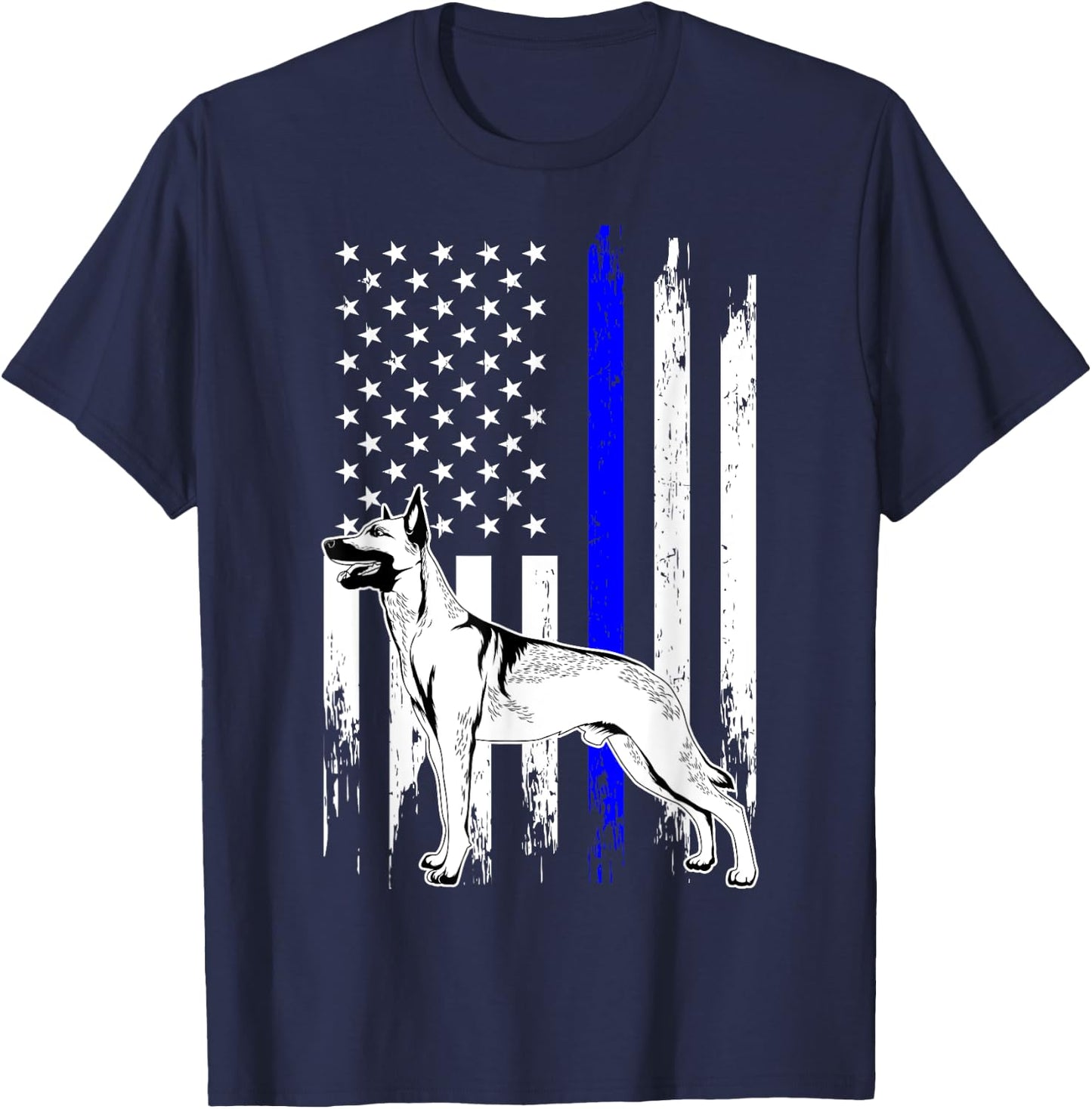 Belgian Malinois K9 Unit Thin Blue Line US Flag Police Gift T-Shirt - T-Shirt | Navy