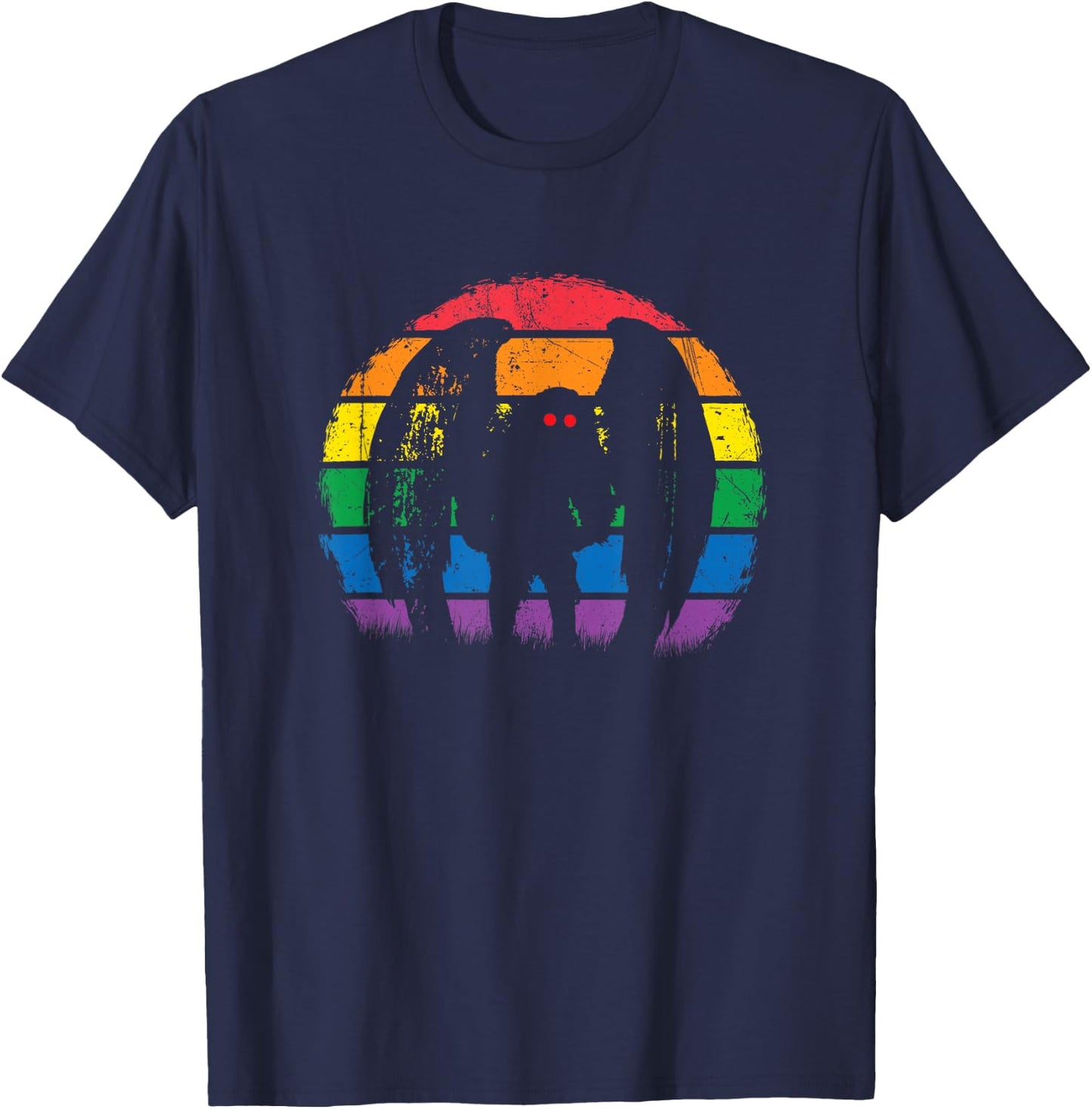 Mothman - Retro Rainbow, Colorful Cryptid T-Shirt - T-Shirt | Navy