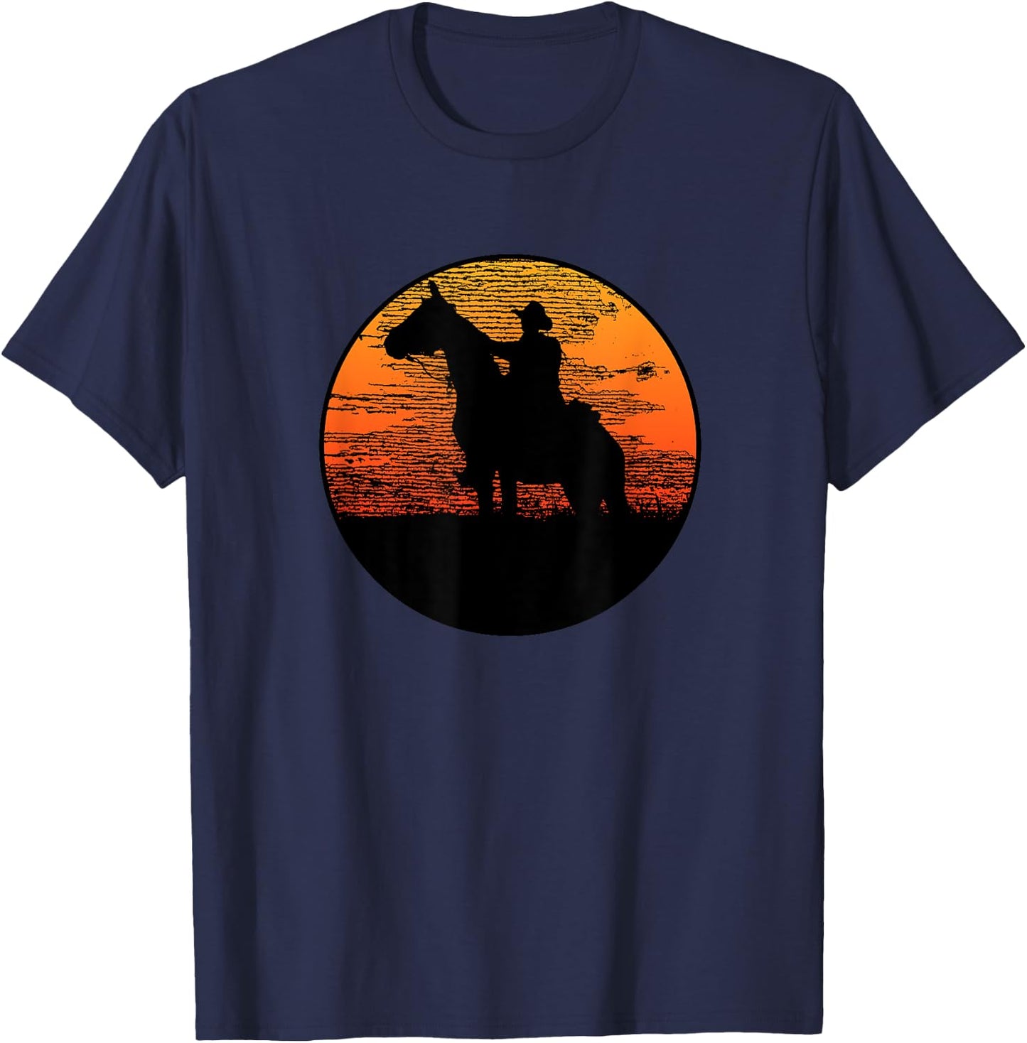 Western Style T33Z -Adults Kids Western Horse Graphic Black Small Classic Fit Pull On Short Sleeve T-Shirt - T-Shirt | Navy
