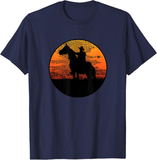 Western Style T33Z -Adults Kids Western Horse Graphic Black Small Classic Fit Pull On Short Sleeve T-Shirt - T-Shirt | Navy