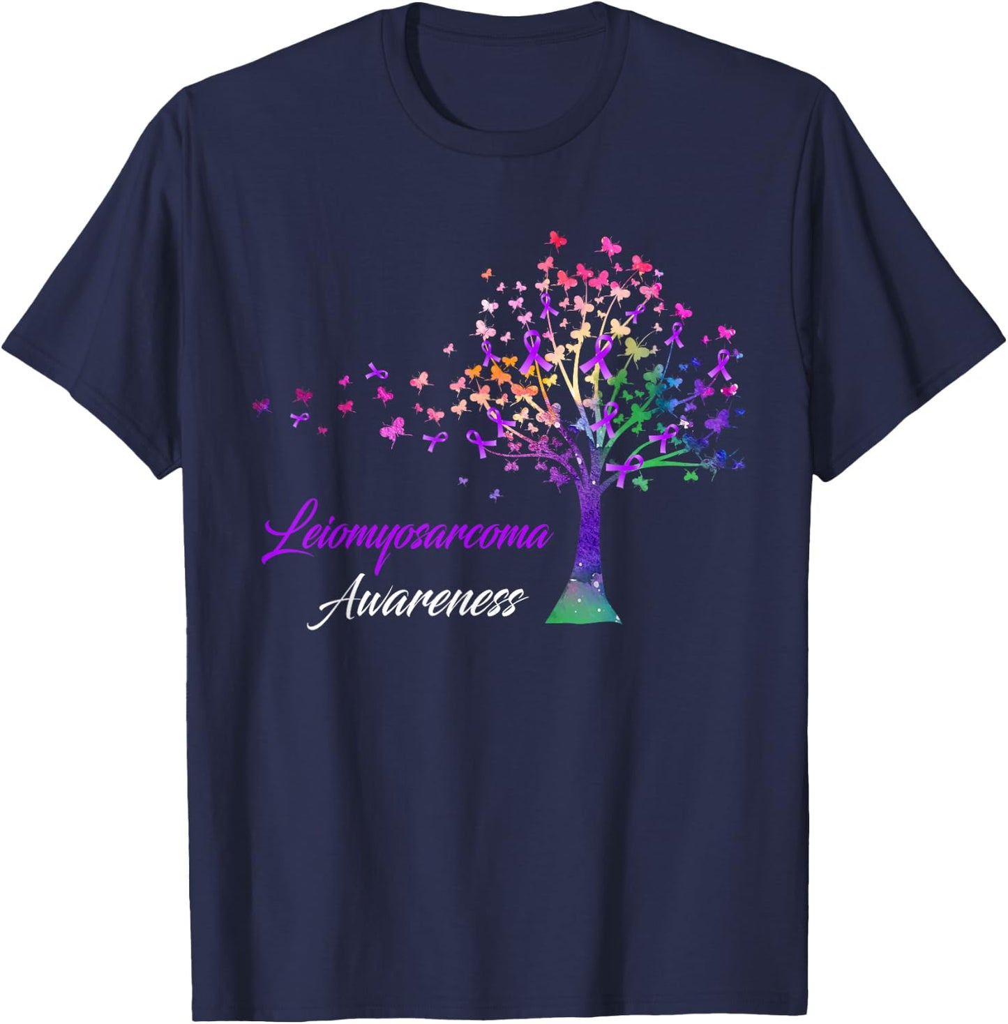 Tree Ribbon Leiomyosarcoma Awareness T-Shirt - T-Shirt | Navy