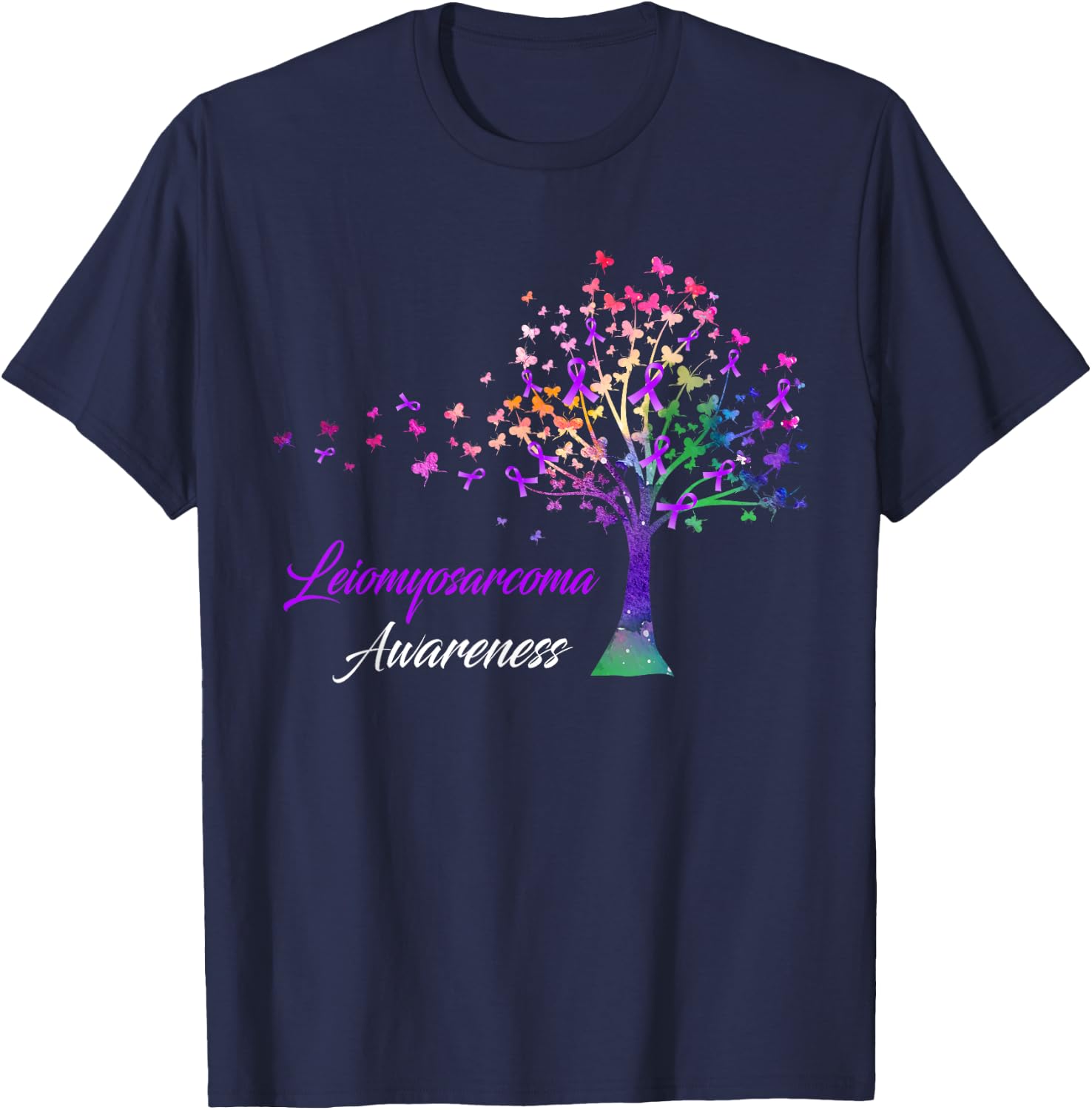 Tree Ribbon Leiomyosarcoma Awareness T-Shirt - T-Shirt | Navy