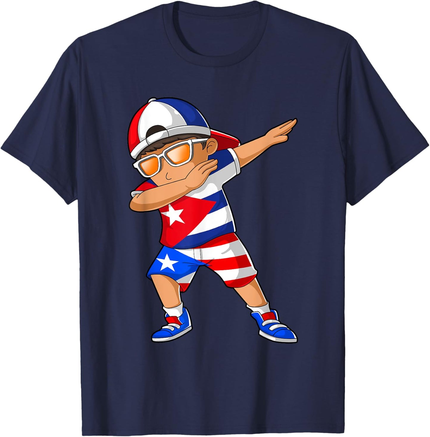 Half Cuban Half Puerto Rican Boy Kid Cuba Puerto Rico Flag T-Shirt - T-Shirt | Navy