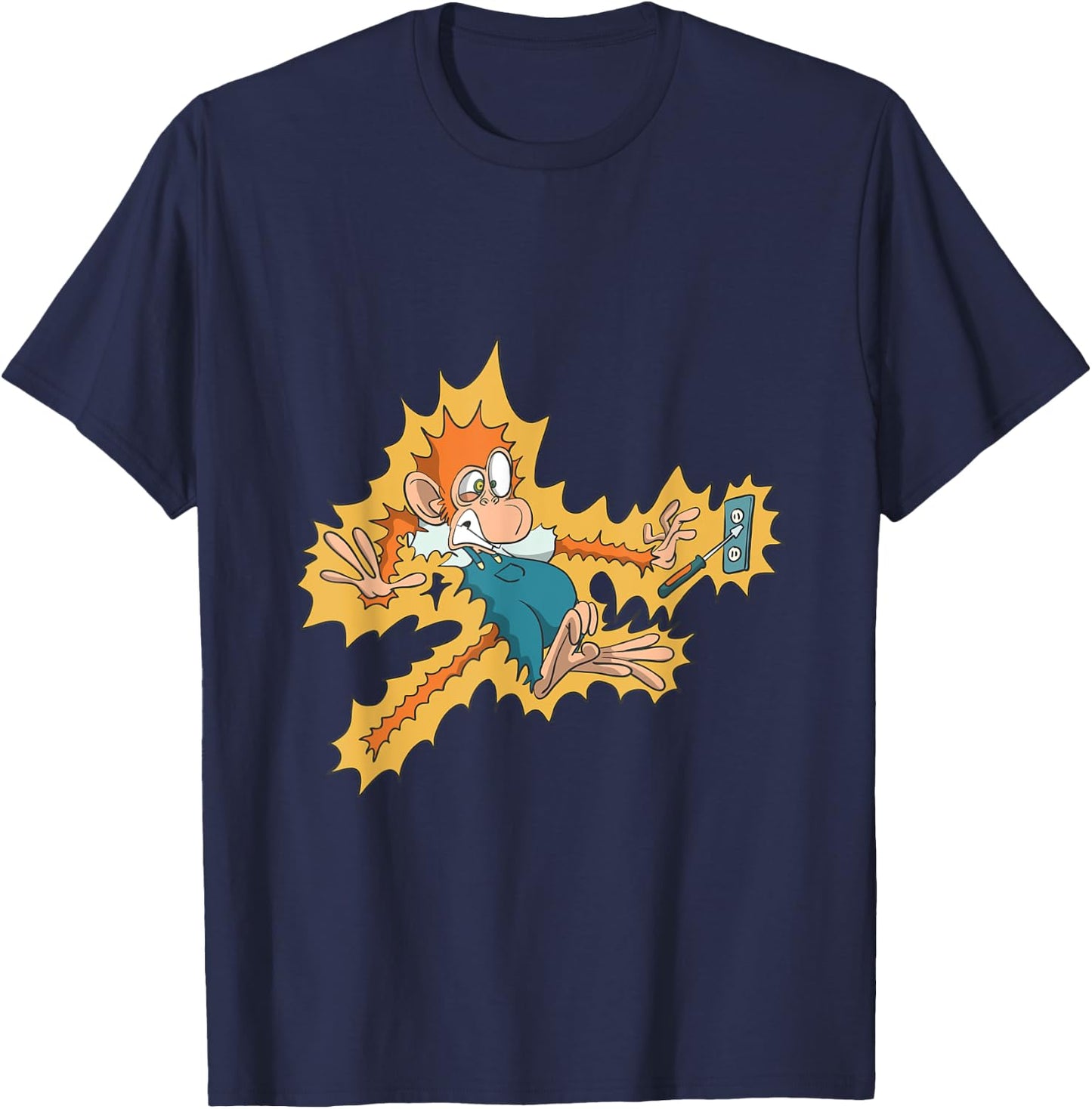 Monkey Electrician Getting Electric Shock T-Shirt - T-Shirt | Navy