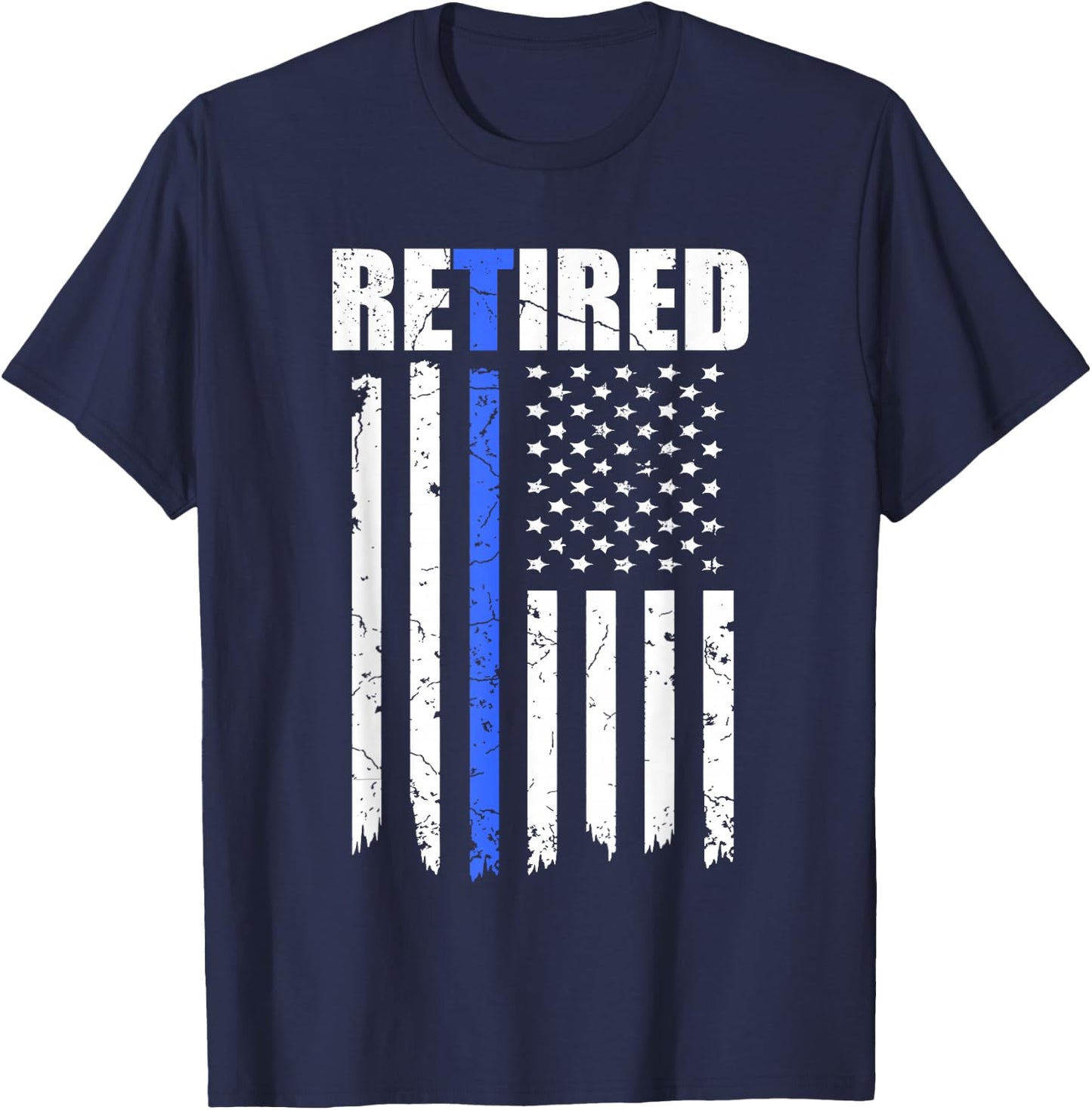 Retired Police Officer American Flag Retirement 2021 Cop T-Shirt - T-Shirt | Navy