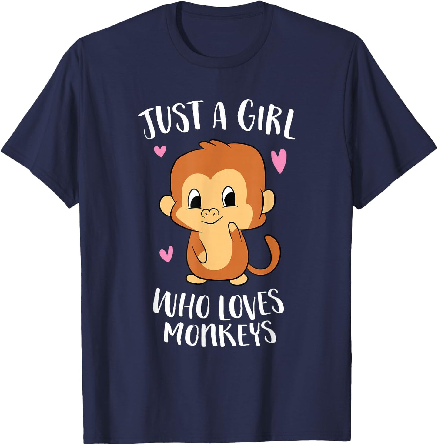 Just a Girl Who Loves Monkeys Cute Monkey Lover Gift T-Shirt - T-Shirt | Navy