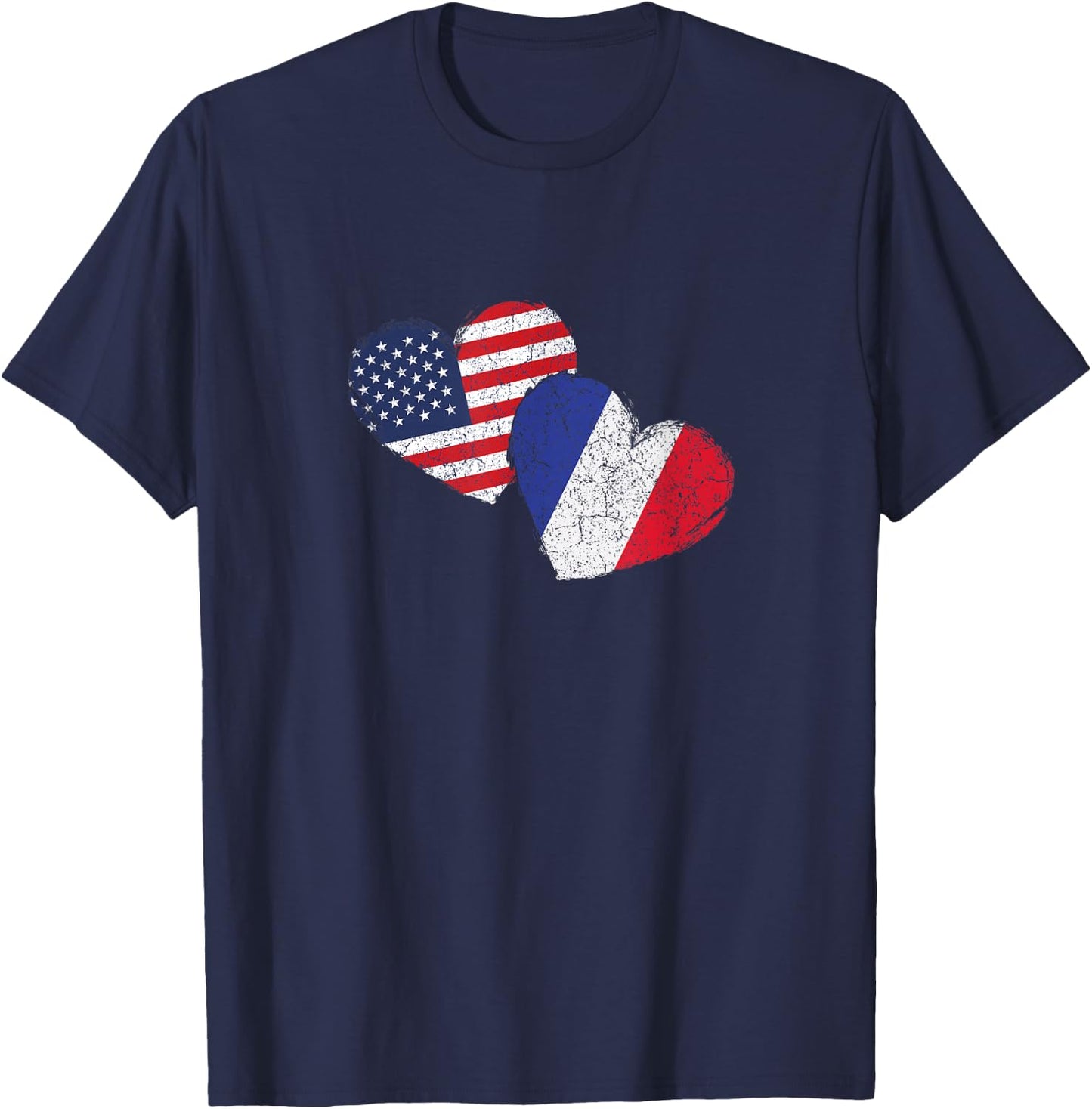 USA France Heart Country Flag American French T-Shirt - T-Shirt | Navy