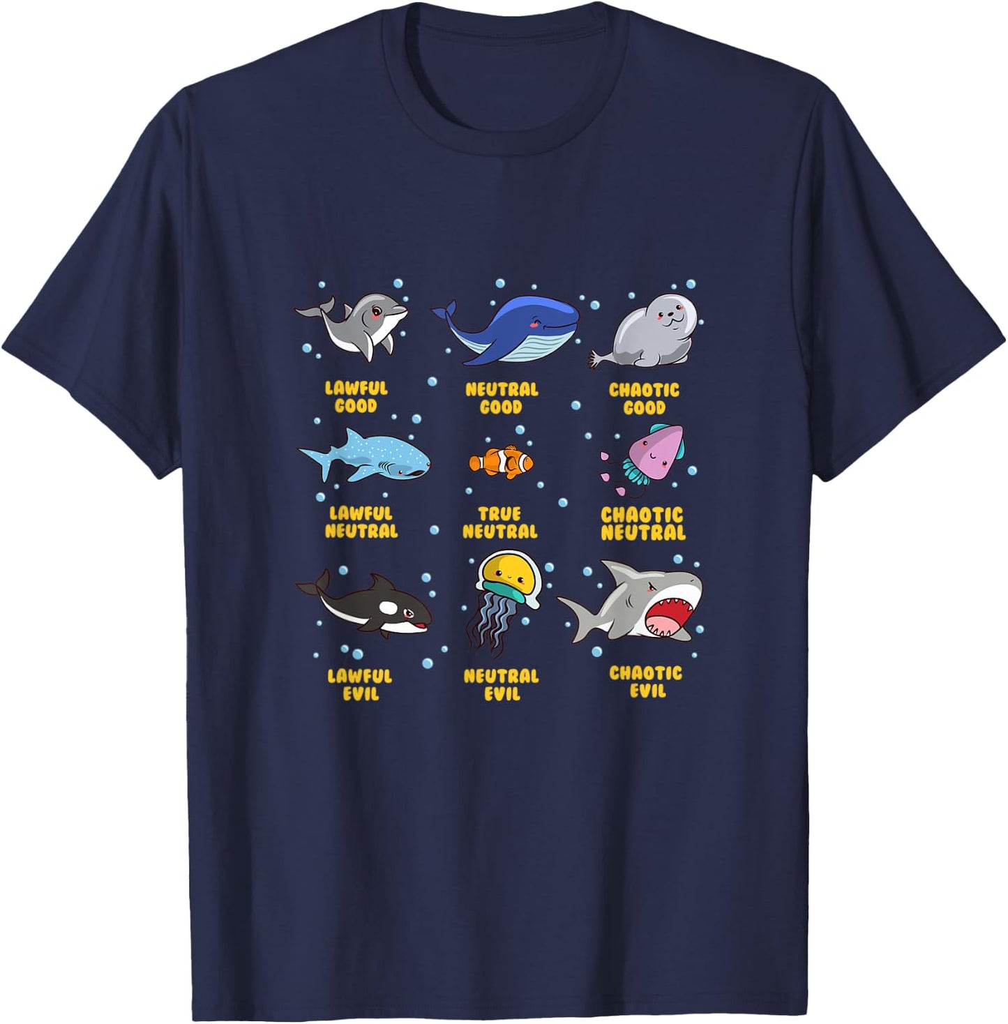 Sea Animal Alignment | Nerdy Marine Biology/Life RPG Gamer T-Shirt - T-Shirt | Navy