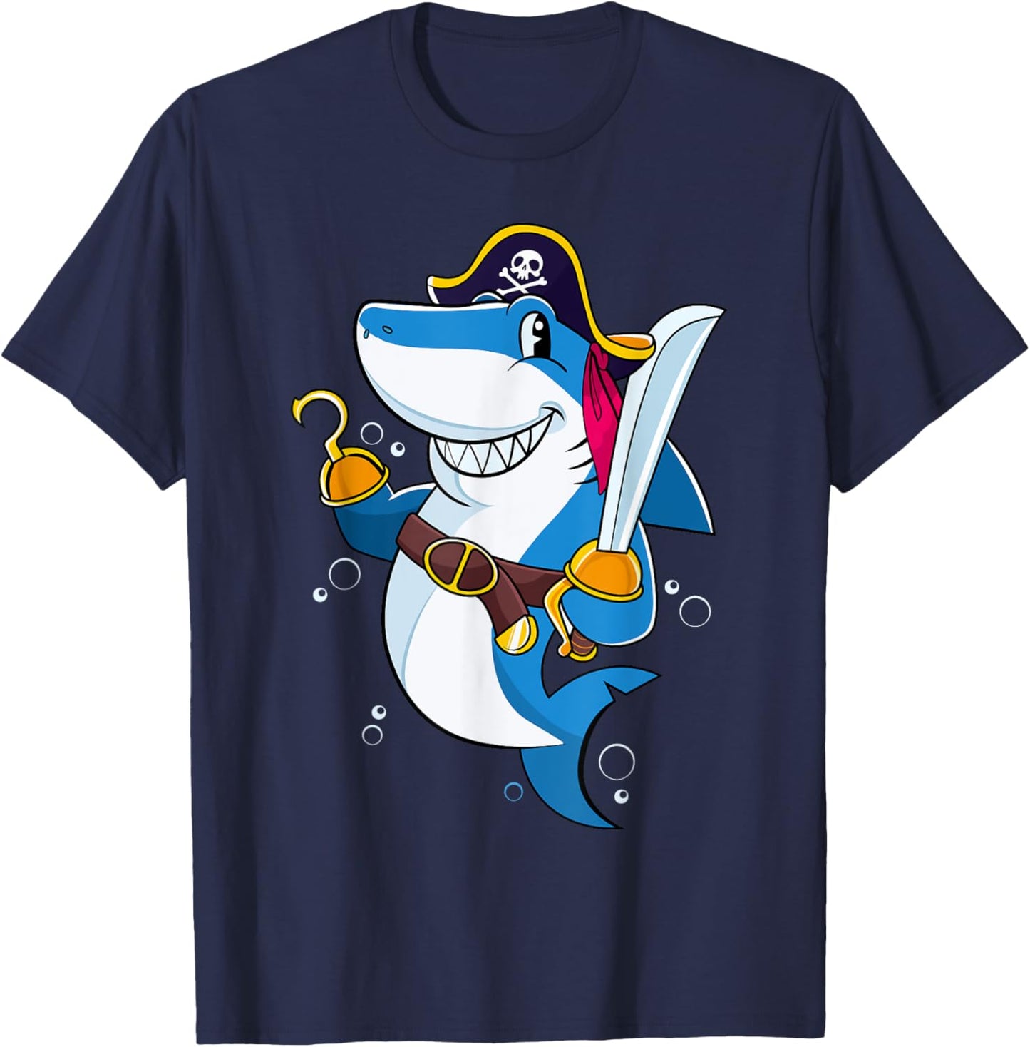 Pirate Shark Captain Kids Boys Toddlers Birthday Party T-Shirt - T-Shirt | Navy