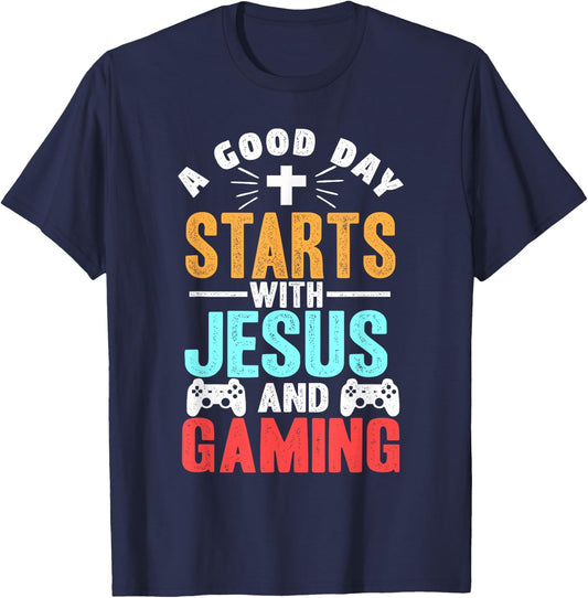 Funny Christian Jesus Gaming Gift Christian Gamer T-Shirt - T-Shirt | Navy