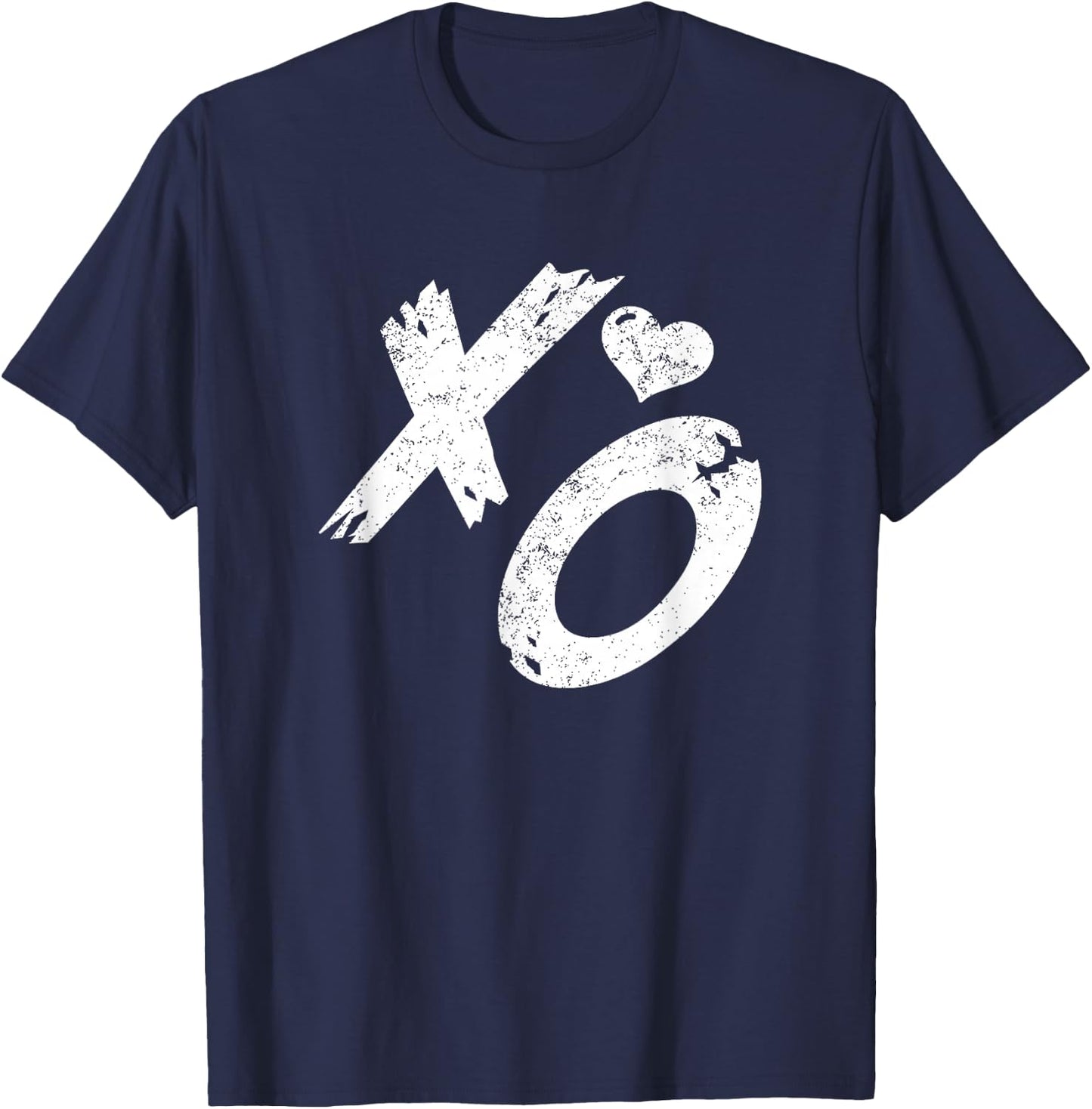 XO Hugs & Kisses with Distressed Heart Vintage Retro T-Shirt - T-Shirt | Navy