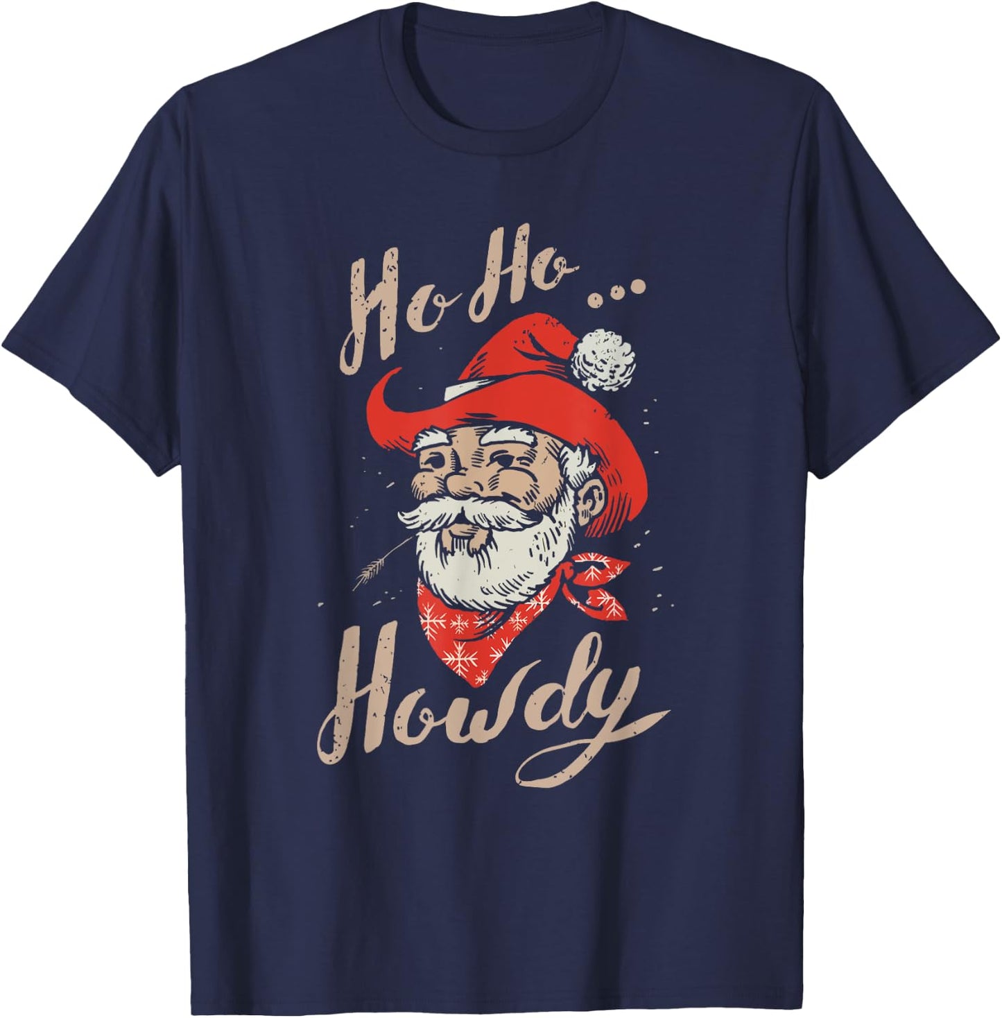 Ho Ho Howdy Ugly Christmas Sweater Style Cowboy Santa T-Shirt - T-Shirt | Navy